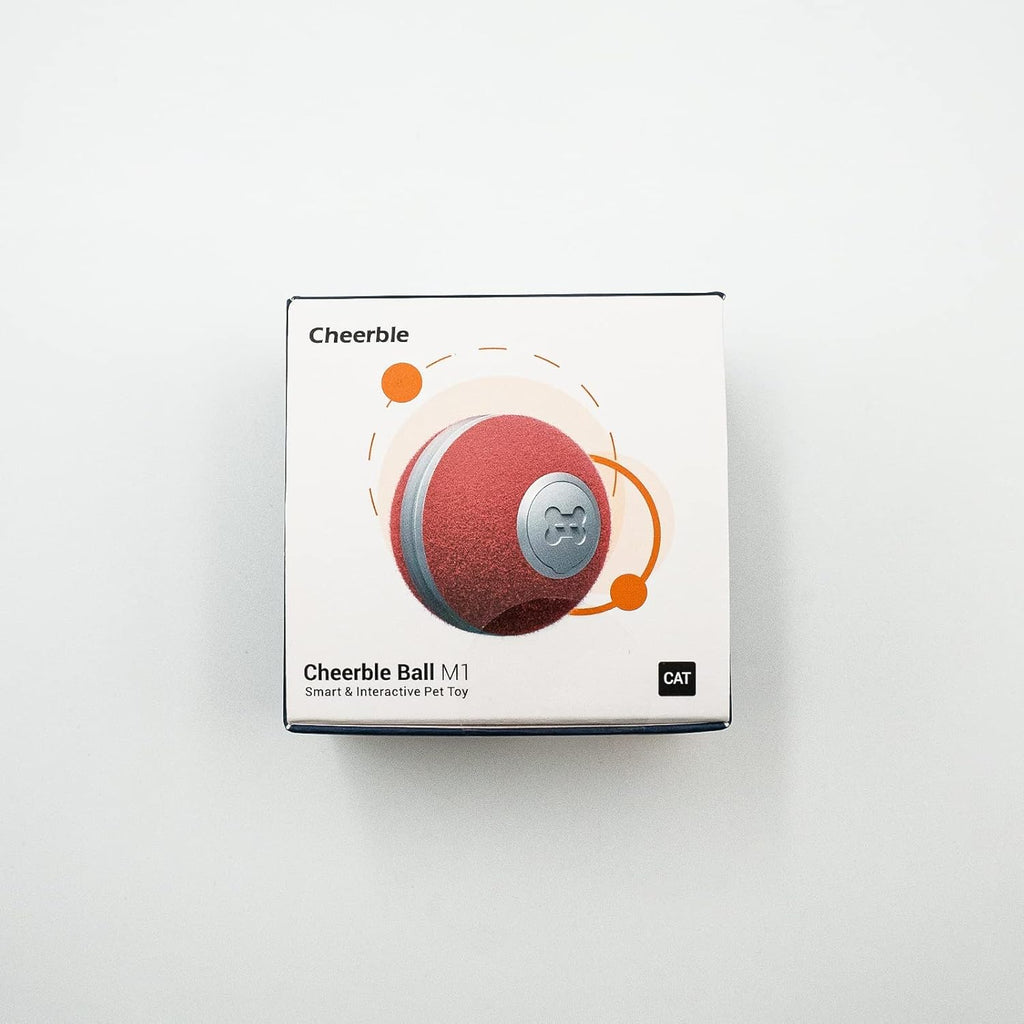 Interactive Cat Ball Toy, Electric Self Rolling Ball for Indoor Cat Kitten, 3 Modes with LED Lights, Red