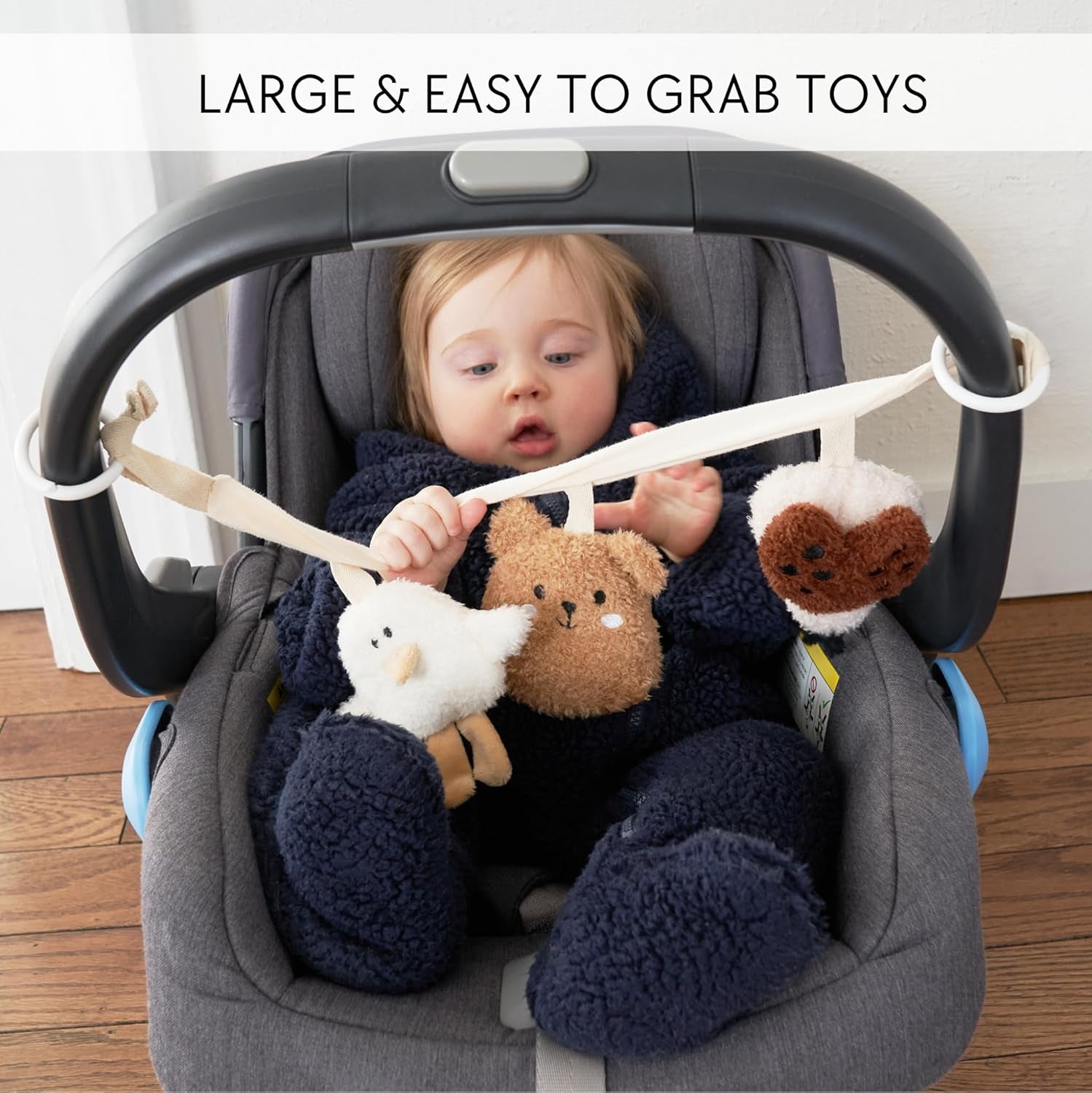 Hanging Car Seat Toy Chain for Babies 0-6 Months - Beautiful Carseat or Stroller Entertainment Toy with Rattles Makes a Great Soft Sensory Gift for Newborns/Infants