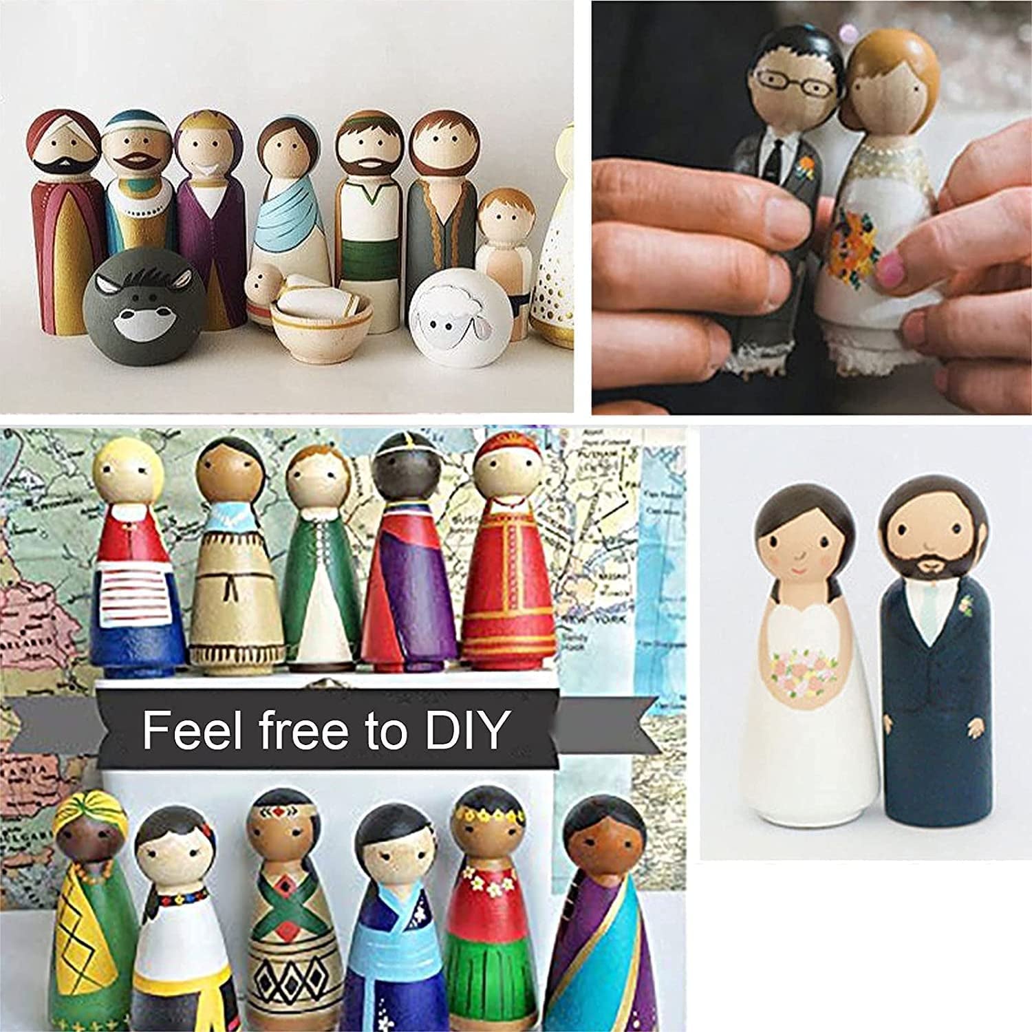 60Pcs Peg Dolls Decorative Wooden Peg Doll Assorted Sizes Unfinishied Peg People Doll Bodies Wooden Figures for Painting Craft Art Projects Peg Game