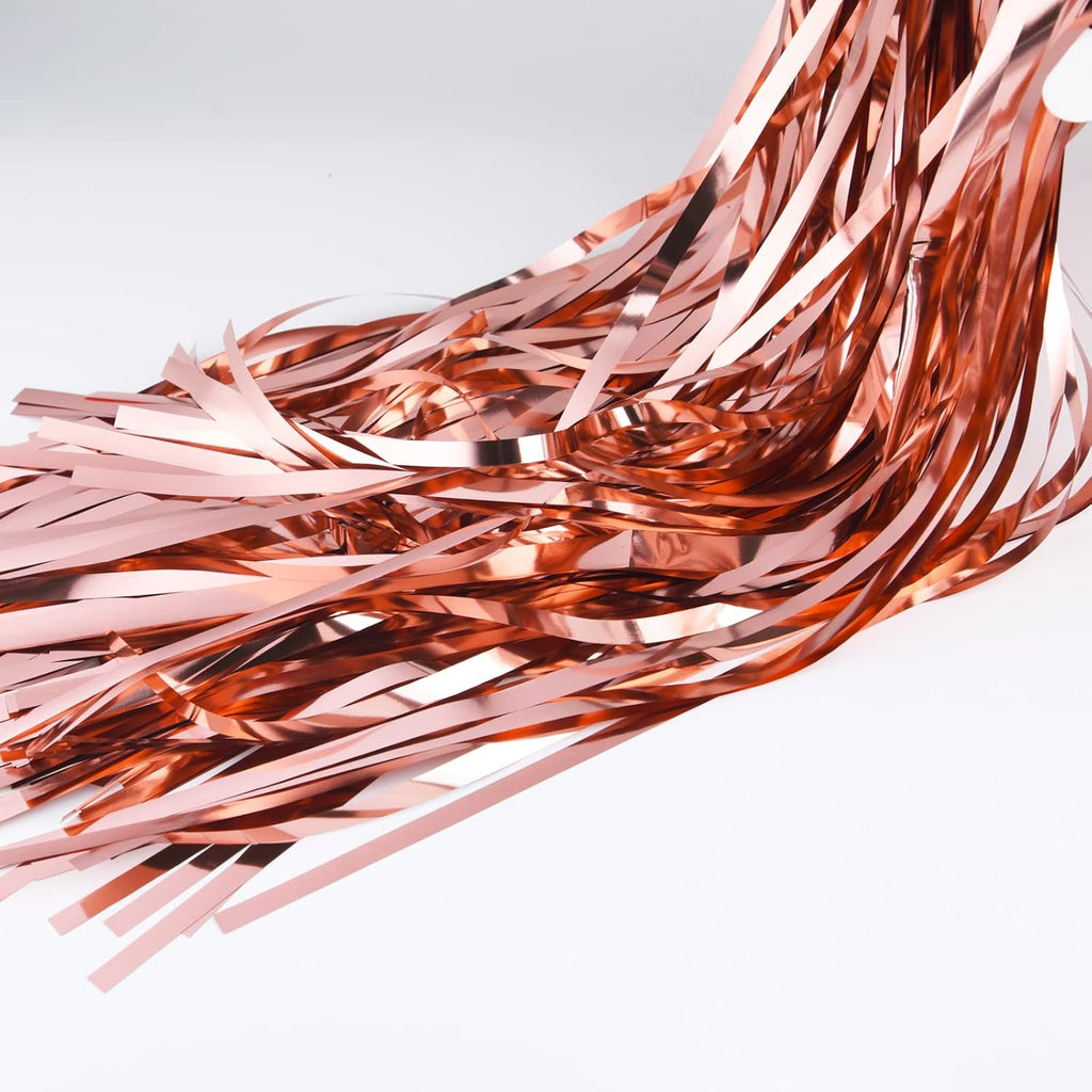 2Pcs 1M X 2.5M Rose Gold Tinsel Foil Fringe Curtains Streamers Backdrop for Birthday Graduation Engagement Bridal Shower Bachelorette Baby Shower Holiday Party Decorations