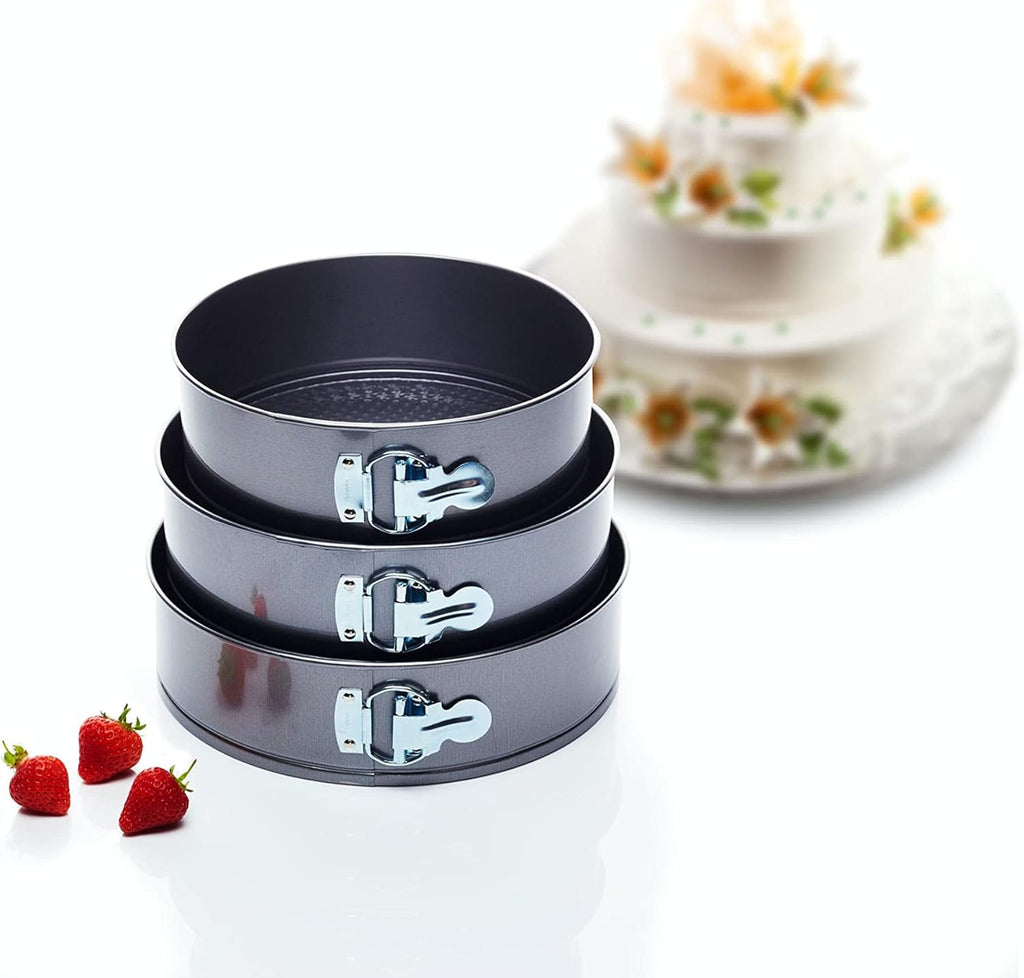 Springform Cake Tins with Non Stick Coating in Gift Box, Round, Set of 3, Black
