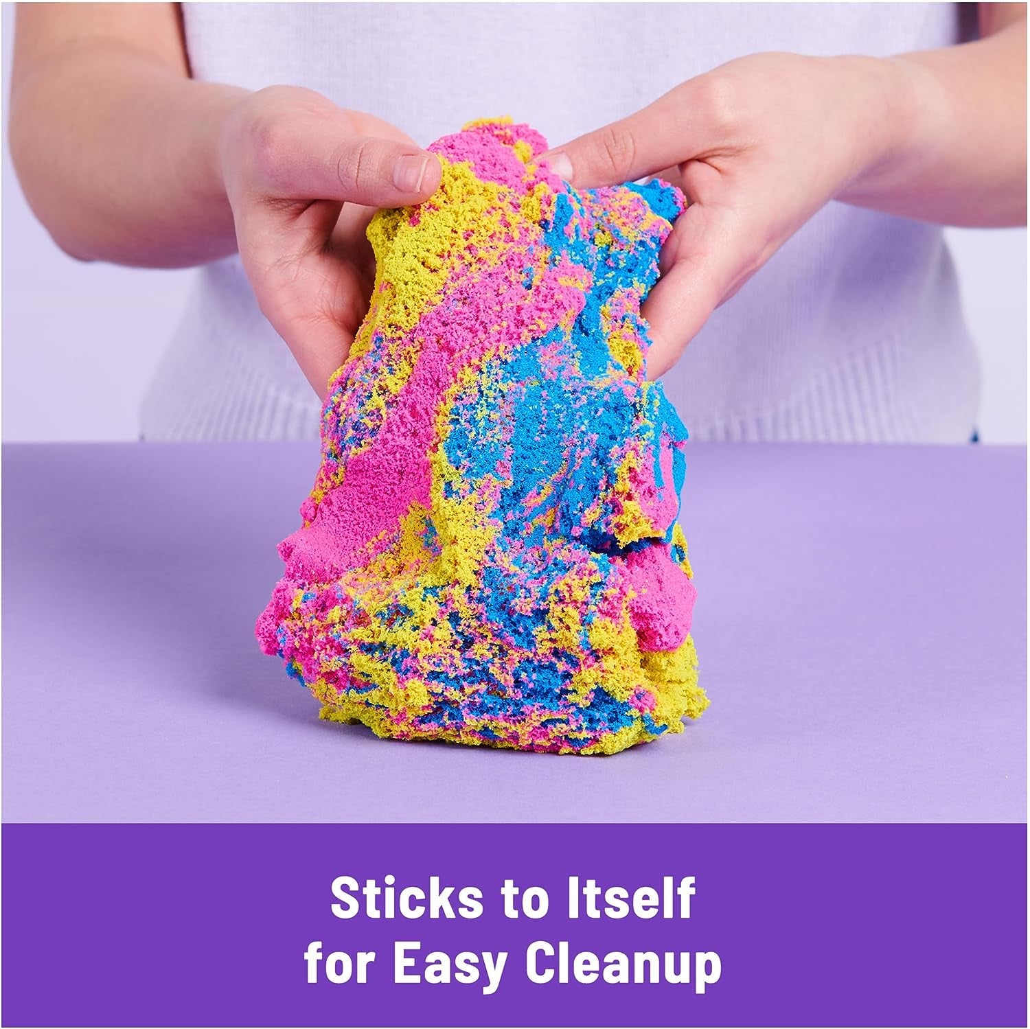 , Squish N’ Create Playset with 13.5Oz Blue, Yellow & Pink Play Sand, 5 Tools, Sensory Toys for Kids Ages 3 and Up