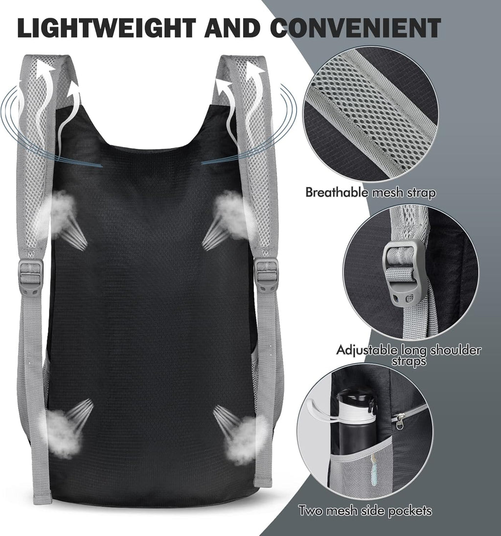 Lightweight Packable Backpack 14L, Foldable Backpacks Small Daypack Hiking Daypacks Water Resistant Day Bag for Travel(Black)