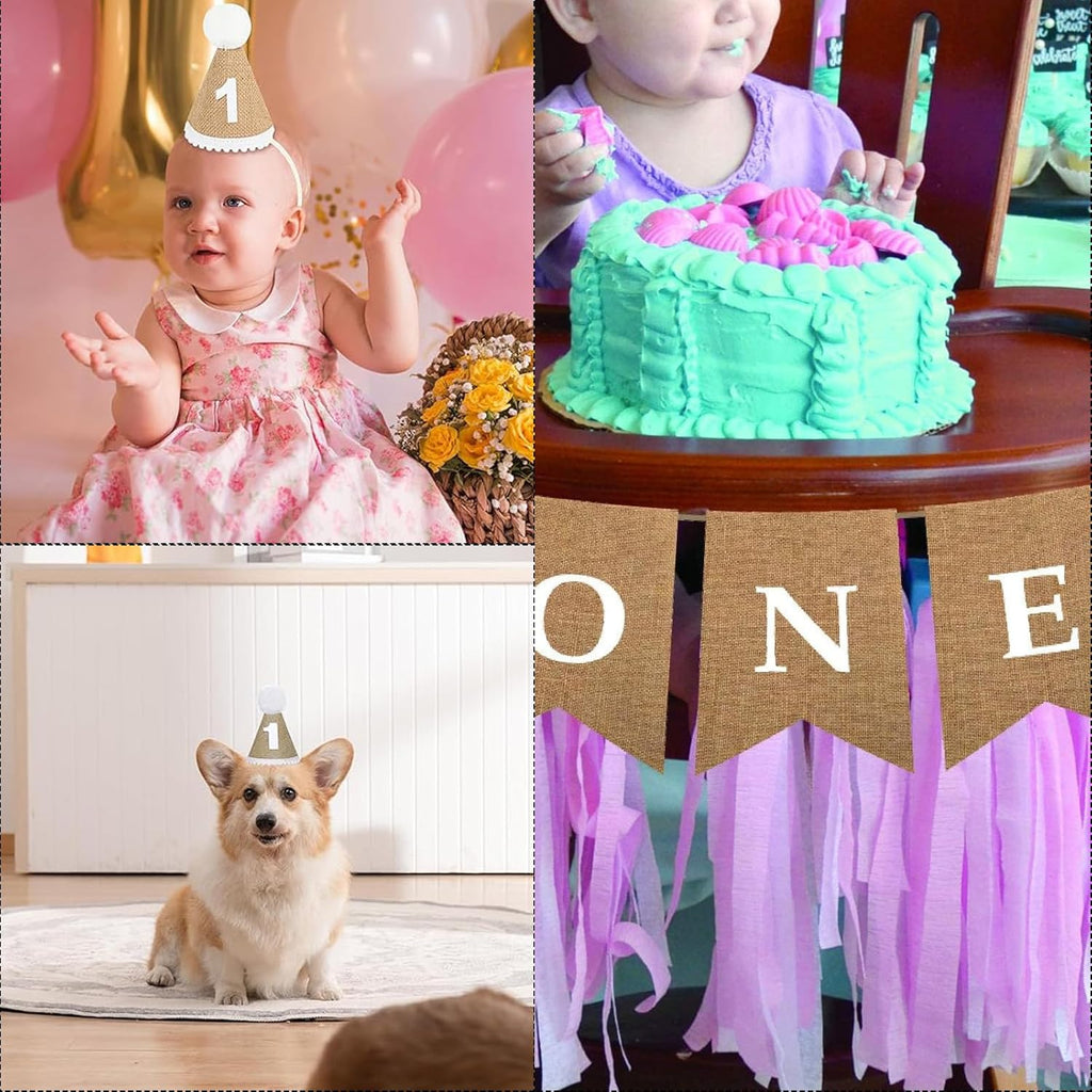 2 Pack Baby Boy & Girl 1St Bday Banners, Hats & Decorations: Birthday Bunting, Photo Props