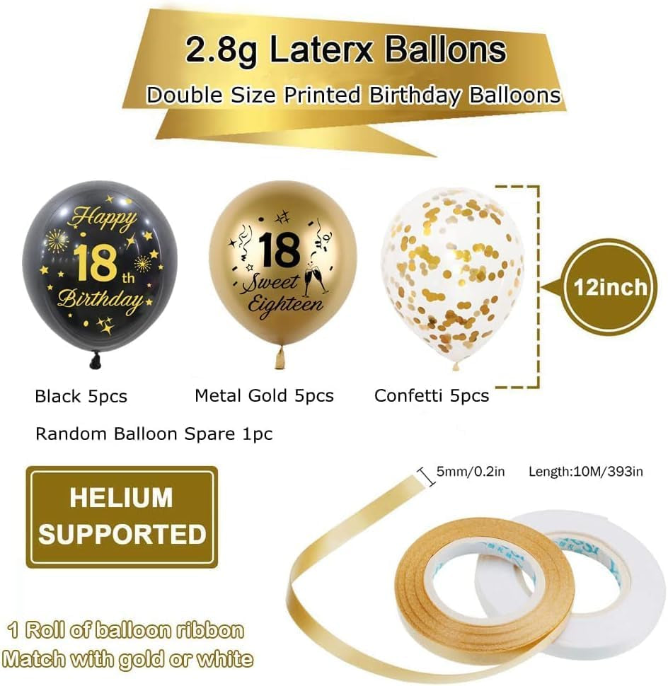 Black Gold 17Th Birthday Balloons 15 Pcs,Happy 17Th Birthday Latex Confetti Balloons Black Gold 17Th Birthday Party Decorations Balloons for Boys Girls 17Th Birthday Deocorations Supplies