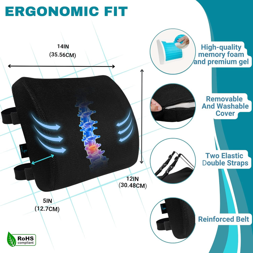 Premium Gel Memory Foam Seat & Back Cushion – Lumbar & Coccyx Support for Office, Car & Gaming Chair – Ultimate Comfort & Posture Relief