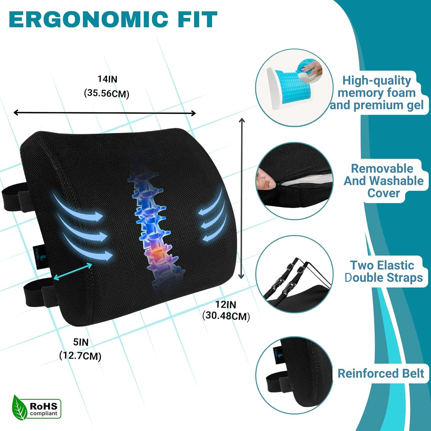 Premium Gel Memory Foam Seat & Back Cushion – Lumbar & Coccyx Support for Office, Car & Gaming Chair – Ultimate Comfort & Posture Relief