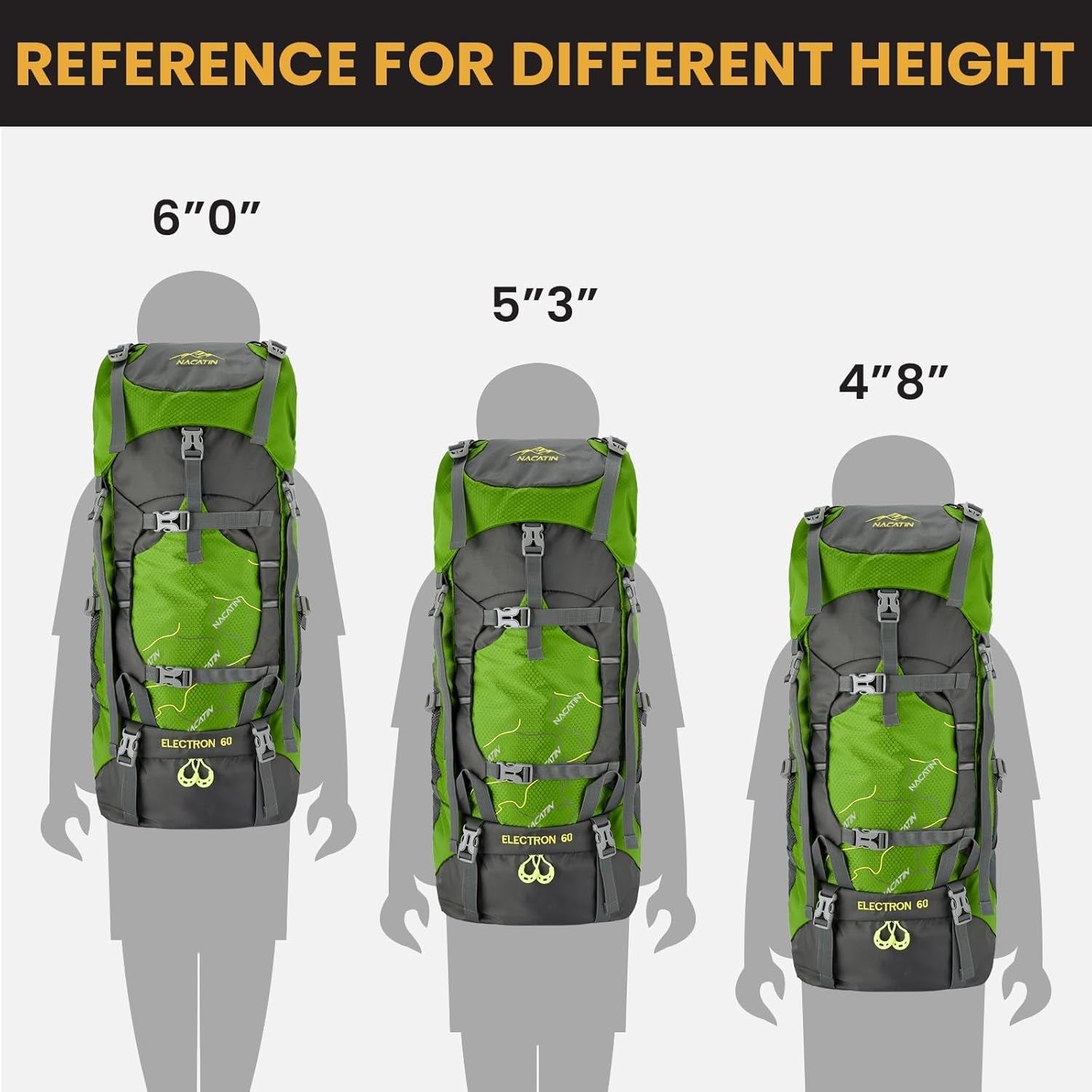 Hiking Backpack, 60L Lightweight Large Rucksack for Men Women, Tear and Water-Resistant for Climbing Fishing Travel