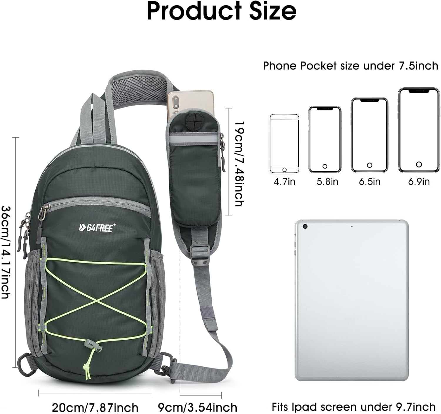 Sling Bag Backpack RFID Blocking Crossbody with Front Pocket Hiking Daypack Outdoor Chest Bag for Women Men