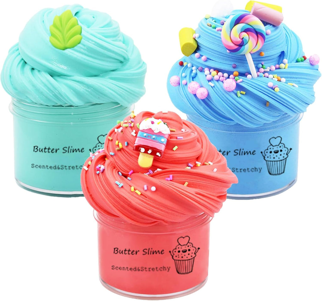 Butter Slime Kit 3Pack Fidget Toy, Kids Party Favors, Goodies Bag Toy, Easter Egg Filling Stuffers, X'Mas Stocking Stuffers