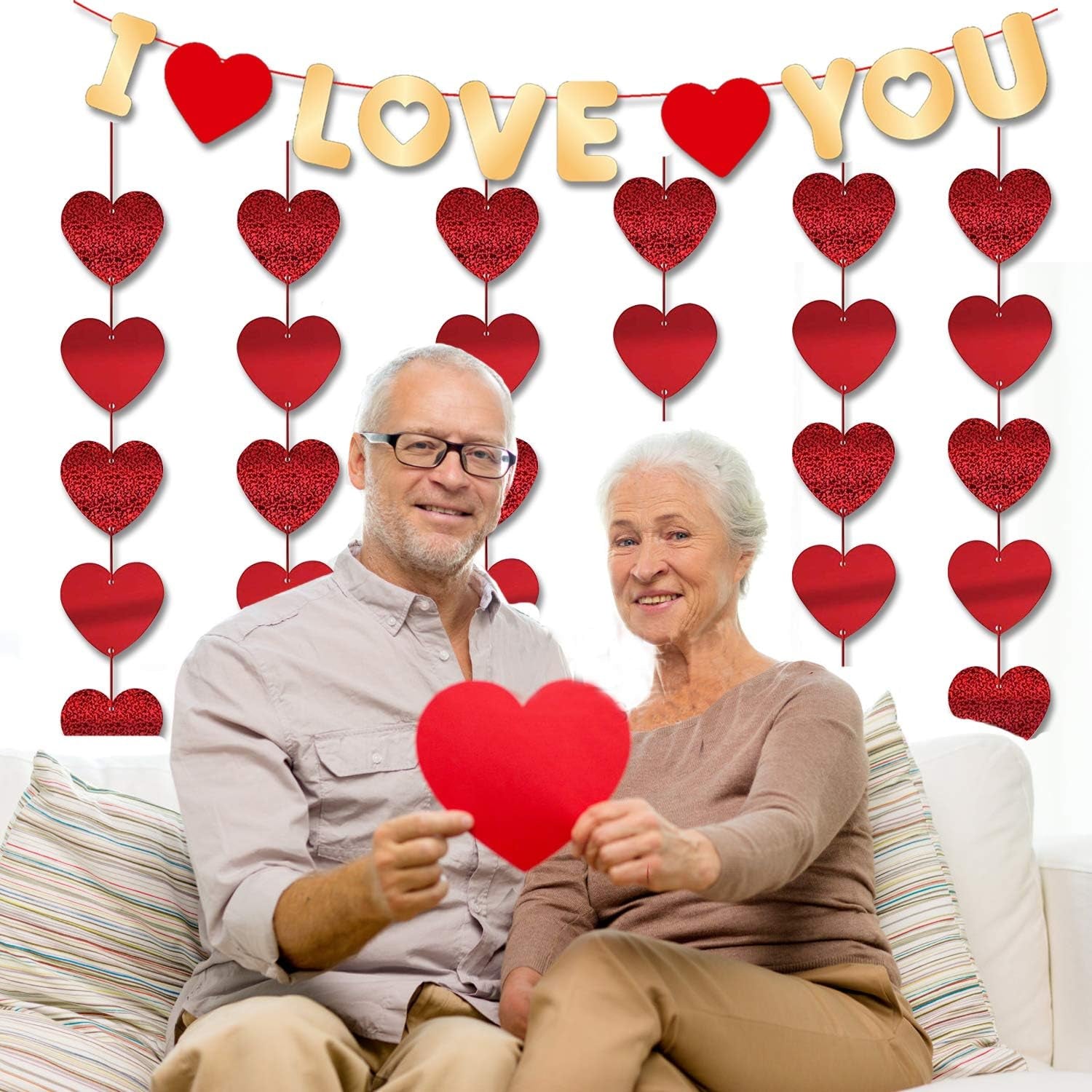 Valentines Day Decorations Kit 1000 Pcs Red Rose Petals 10 Pcs Heart Balloons 6 PCS Heart Garland I Love You Felt Garland Banner Table Runner for Valentines Day Decor Wedding Anniversary Engagement