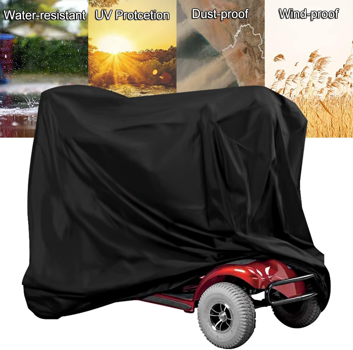 Mobility Scooter Cover Waterproof 190D Heavy Duty Mobility Scooter Rain Cover with Storage Bag anti Dust Rain Snow Anti-Uv Wheelchair Storage Cover with Bottom Elastic Rope (140X66X91Cm)