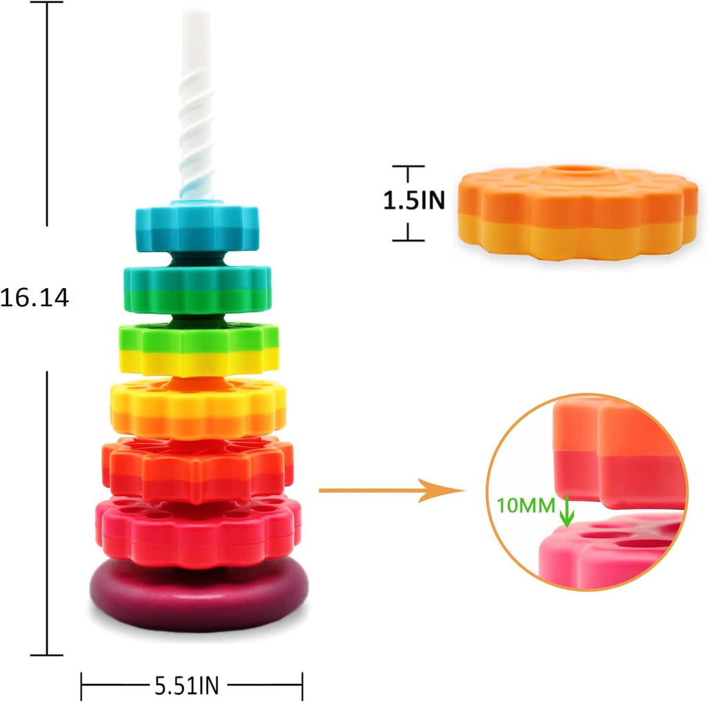 Educational Spinning Stacking Toys, Rainbow Stacking Rings Baby Toy, Montessori Sensory Learning Toy for Girls and Boys Toddlers Toys for 1-3 Year Old