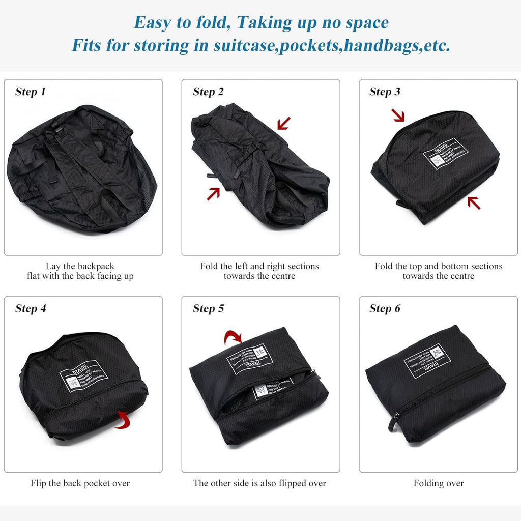 15L Packable Lightweight Backpack for Women Men Water Resistant Foldable Hiking Travel Camping Daypack (Black)