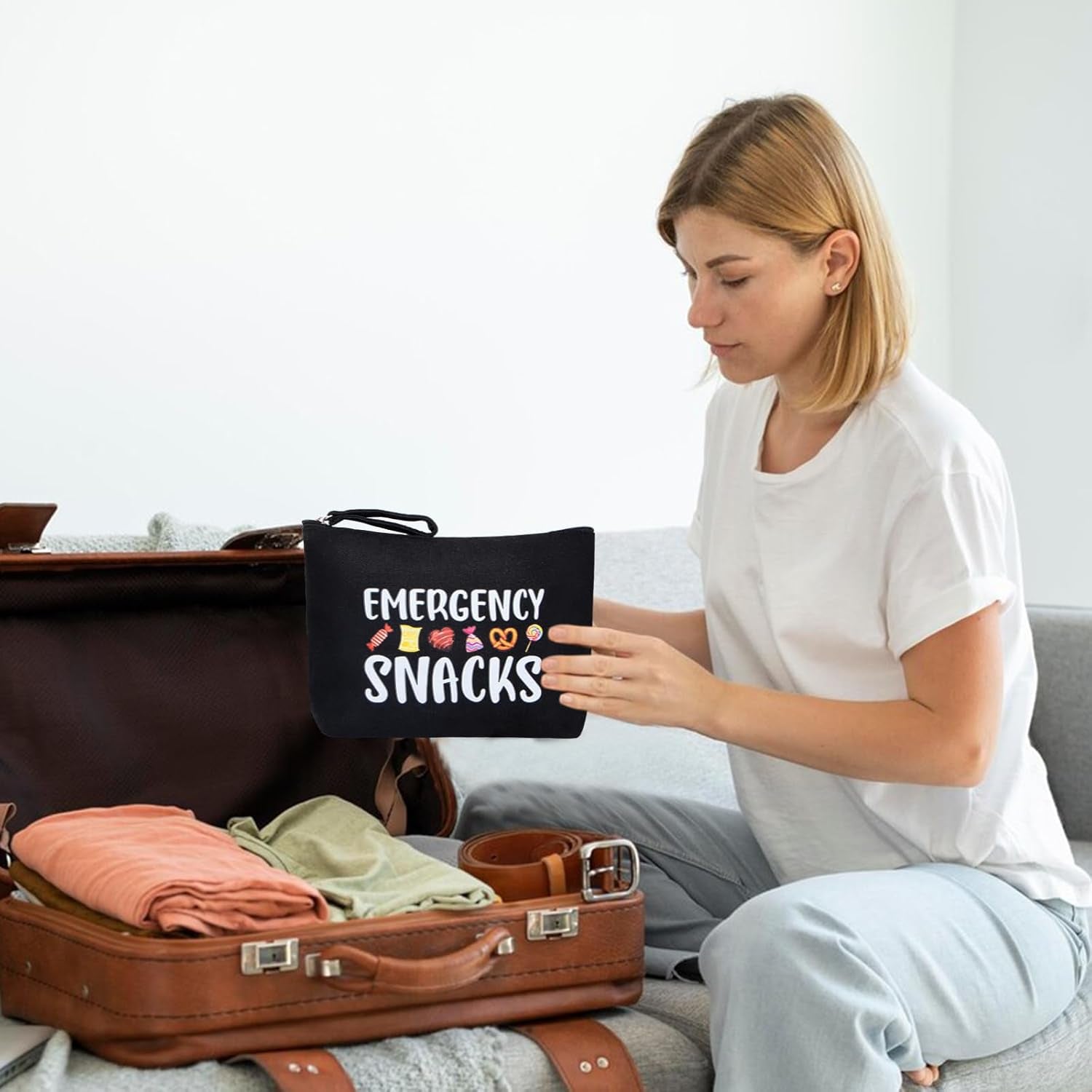 Canvas Zipper Pouch Bags for Snacks, Cosmetics & Toiletries - Women'S Travel & Beach Bag (Black)