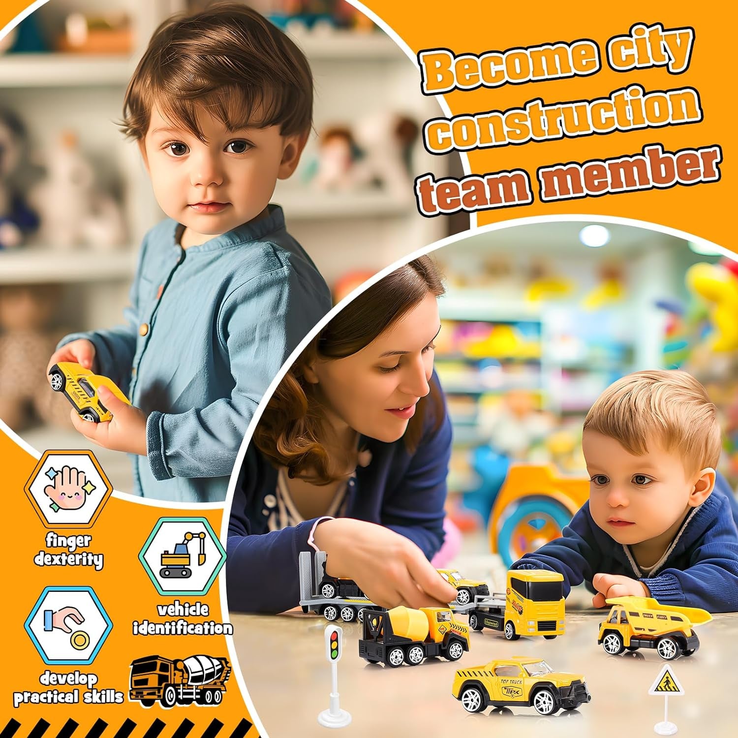 Easter Basket Stuffers for 3-8 Year Old Boys Girls, Alloy Cars Construction Toys, Engineering Vehicle Toy Sets for Ages 3-8