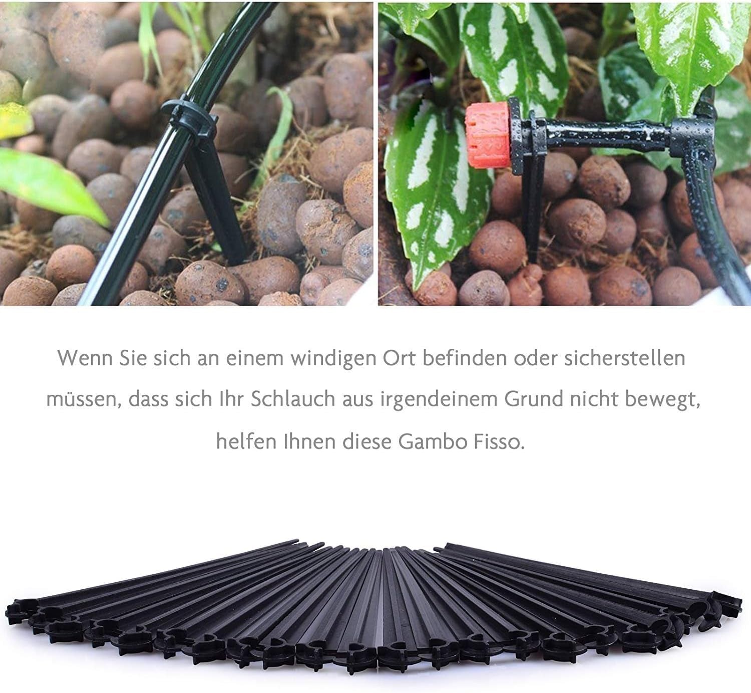 Gardening Emitter Dripper，Hook Fixed Stems Support Holder，Adjustable Micro Flow Drip Watering Sprinkler for 4/7 Drip Irrigation Water Hose (100Pcs Support Stakes)