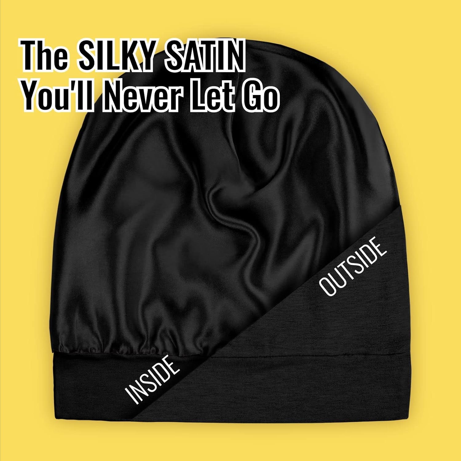 Satin Lined Sleep Cap Bonnet for Curly Hair and Braids, Stay on All Night Wrap with Adjustable Strap for Women and Men, Black, Pack of 1
