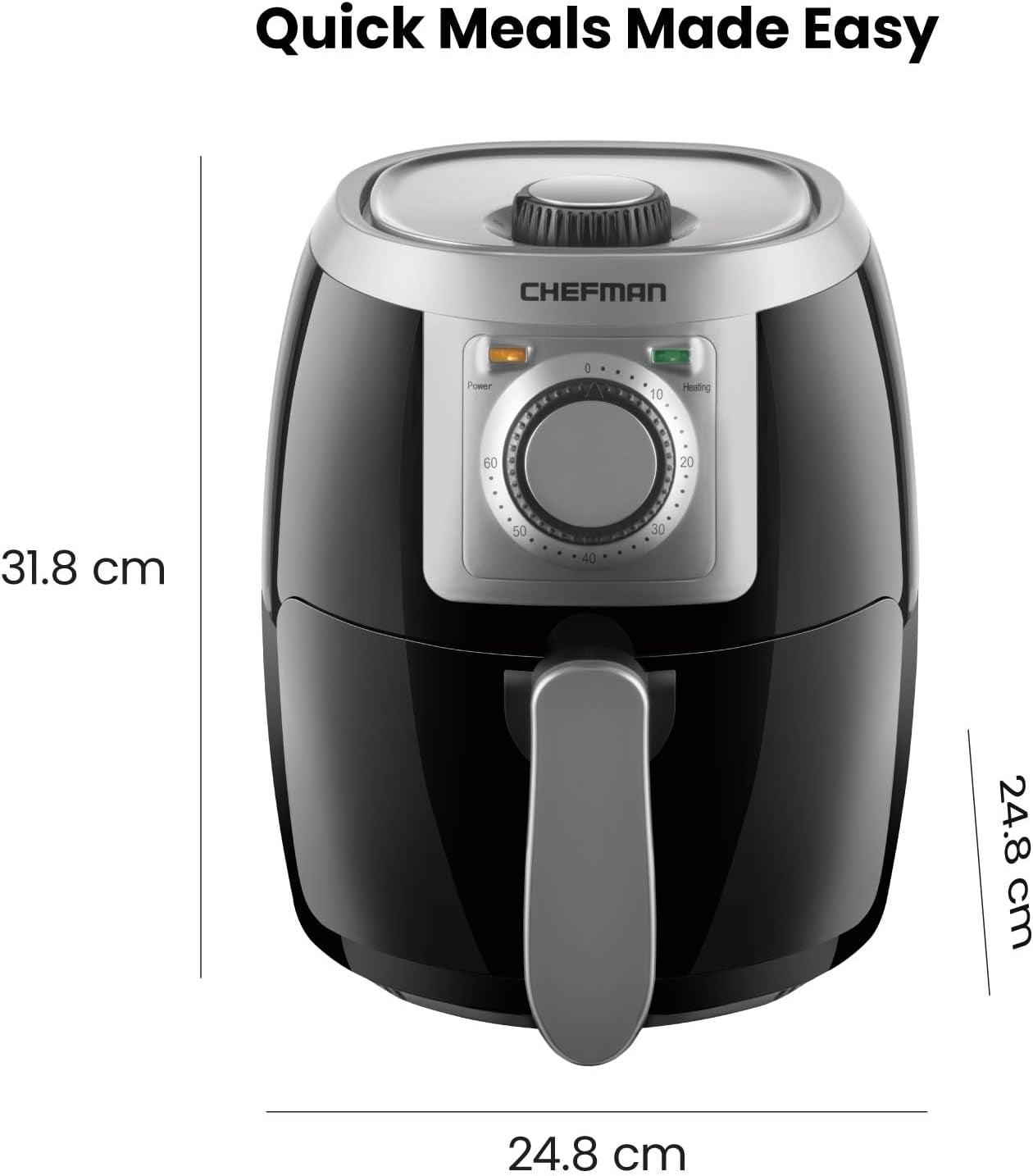 Turbofry 2-Litre Small Air Fryer, Compact Size, 1000W Power, Easy-Set 60-Minute Timer for Fast and Healthy Cooking, Uses No Oil, Nonstick Dishwasher-Safe Parts, Black