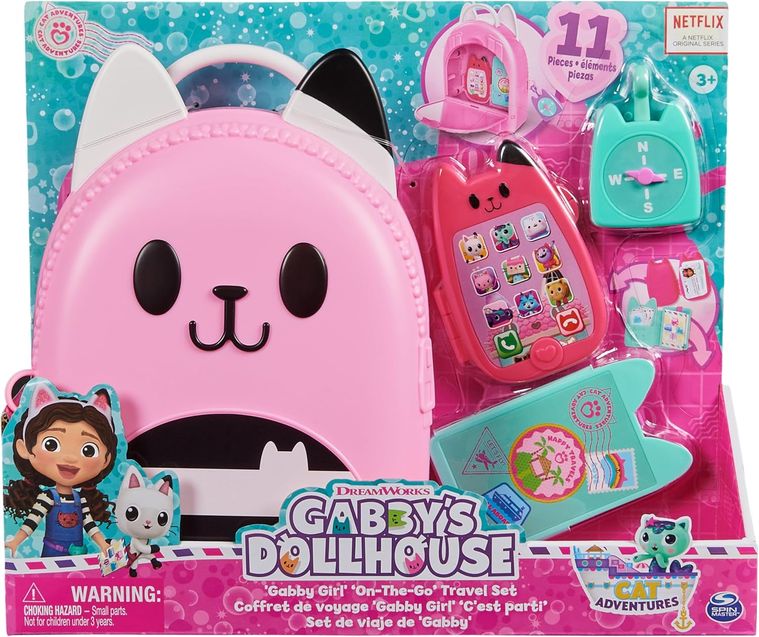 , Gabby Girl On-The-Go Travel Set, Pretend Play Travel Toys, Toy Passport, Toy Phone and Compass Charm, Kids Toys for Girls & Boys 3+