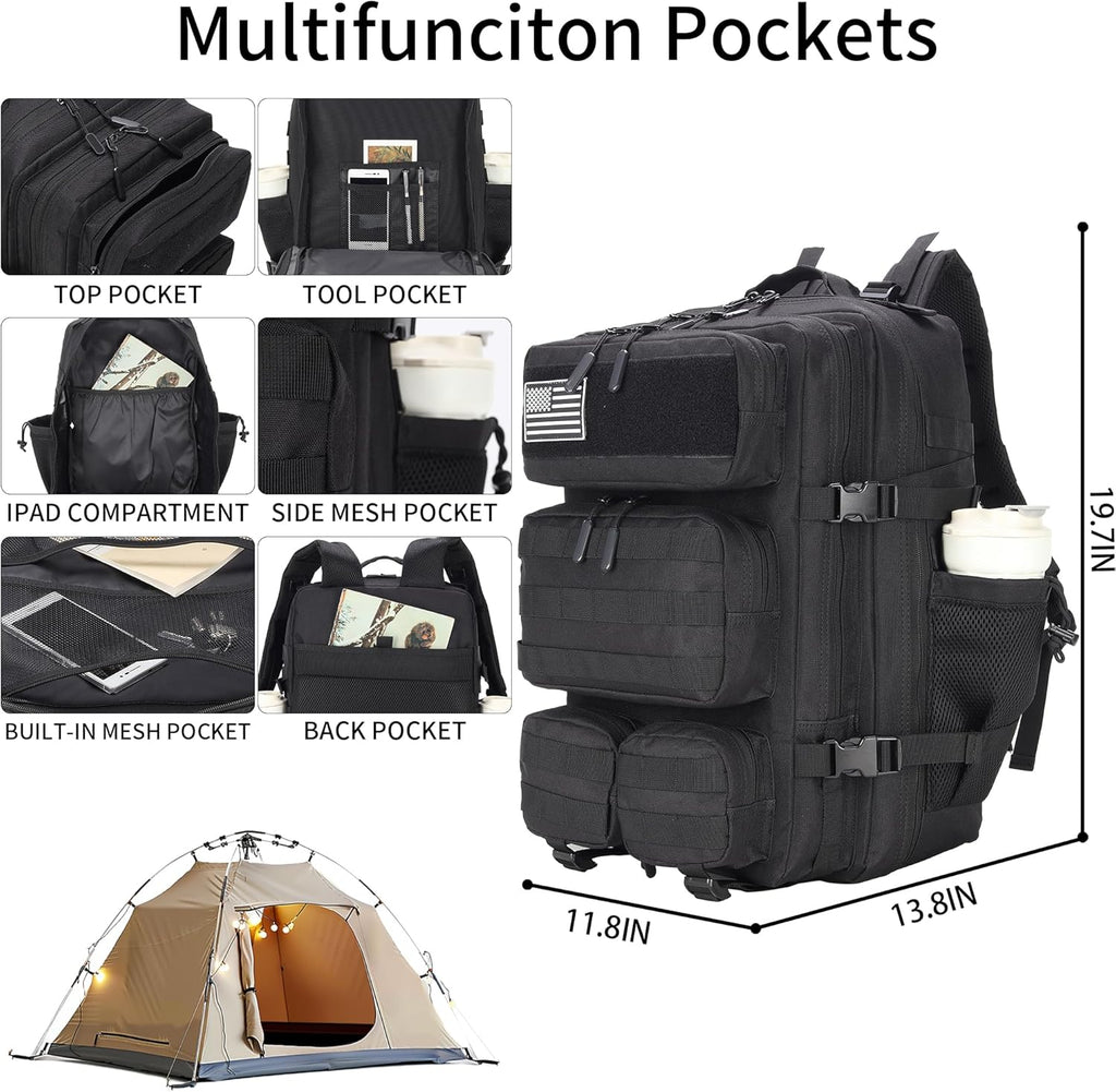55L Tactical Backpack Heavy Duty Military Rucksack Molle Backpack 3 Day Assault Pack for Work Outdoors