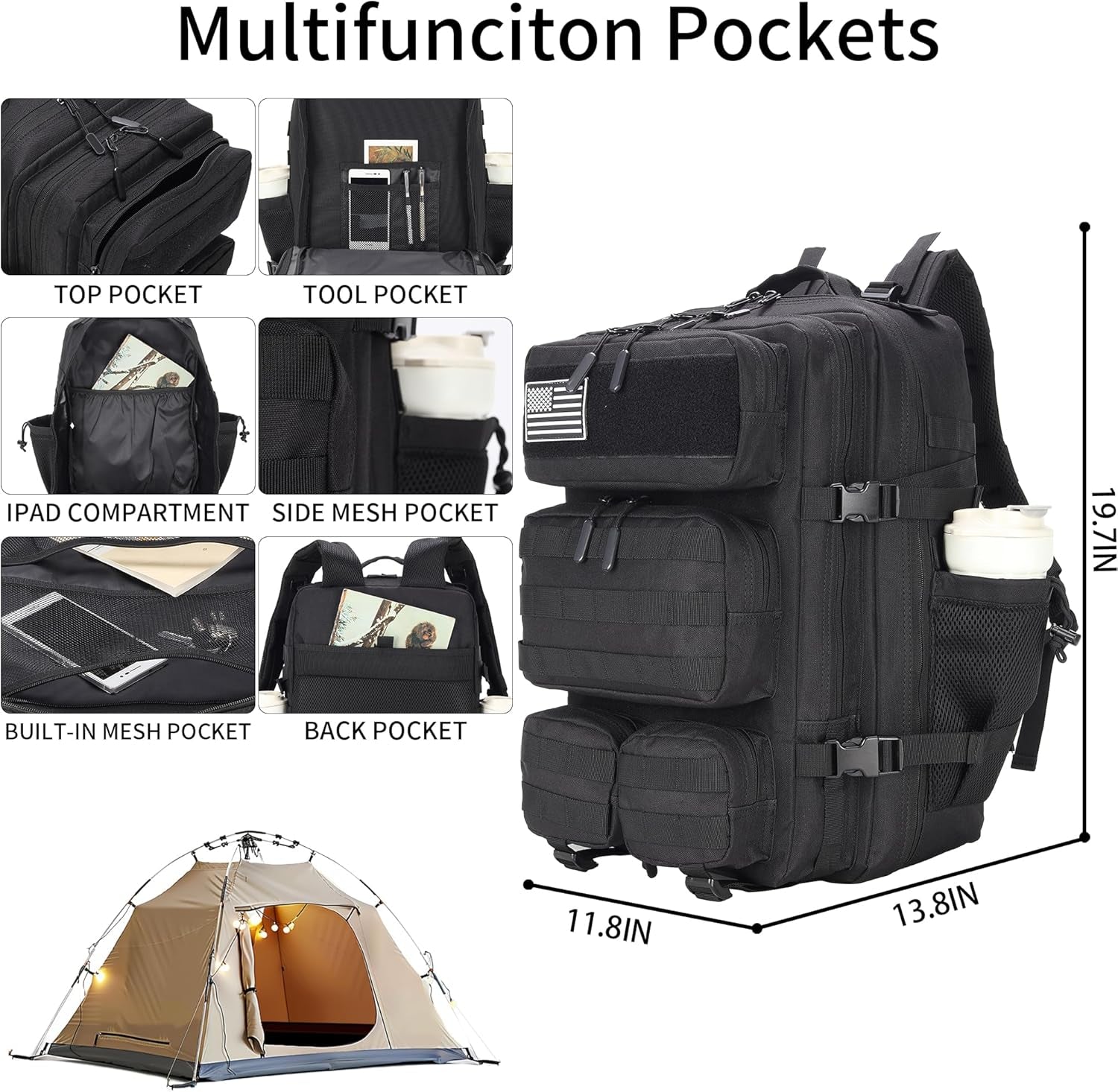 55L Tactical Backpack Heavy Duty Military Rucksack Molle Backpack 3 Day Assault Pack for Work Outdoors