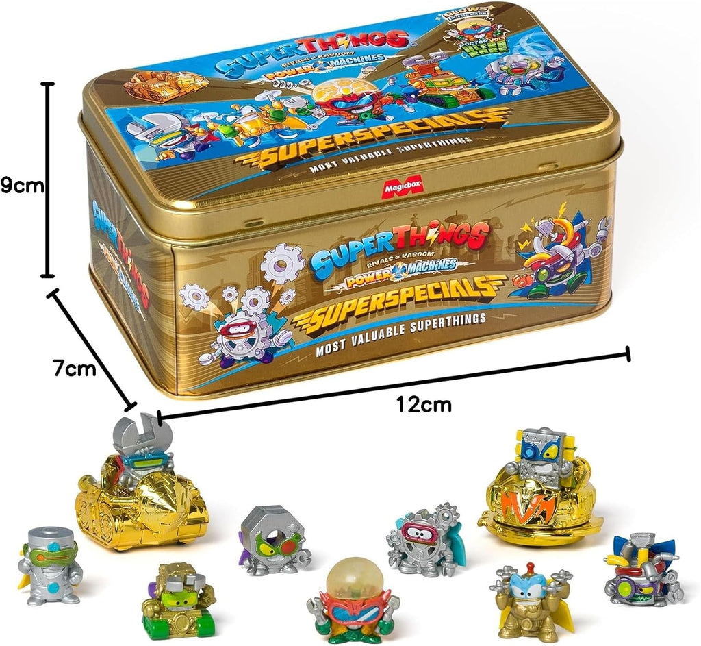 SUPERTHINGS Gold Tin Power Machine Series – Contains All the Special Figures from Power Machine Series. Includes the Ultra-Rare (Doctor Volt), 2 Gold Leaders, 6 Silver Captains and 2 Gold Powerjet