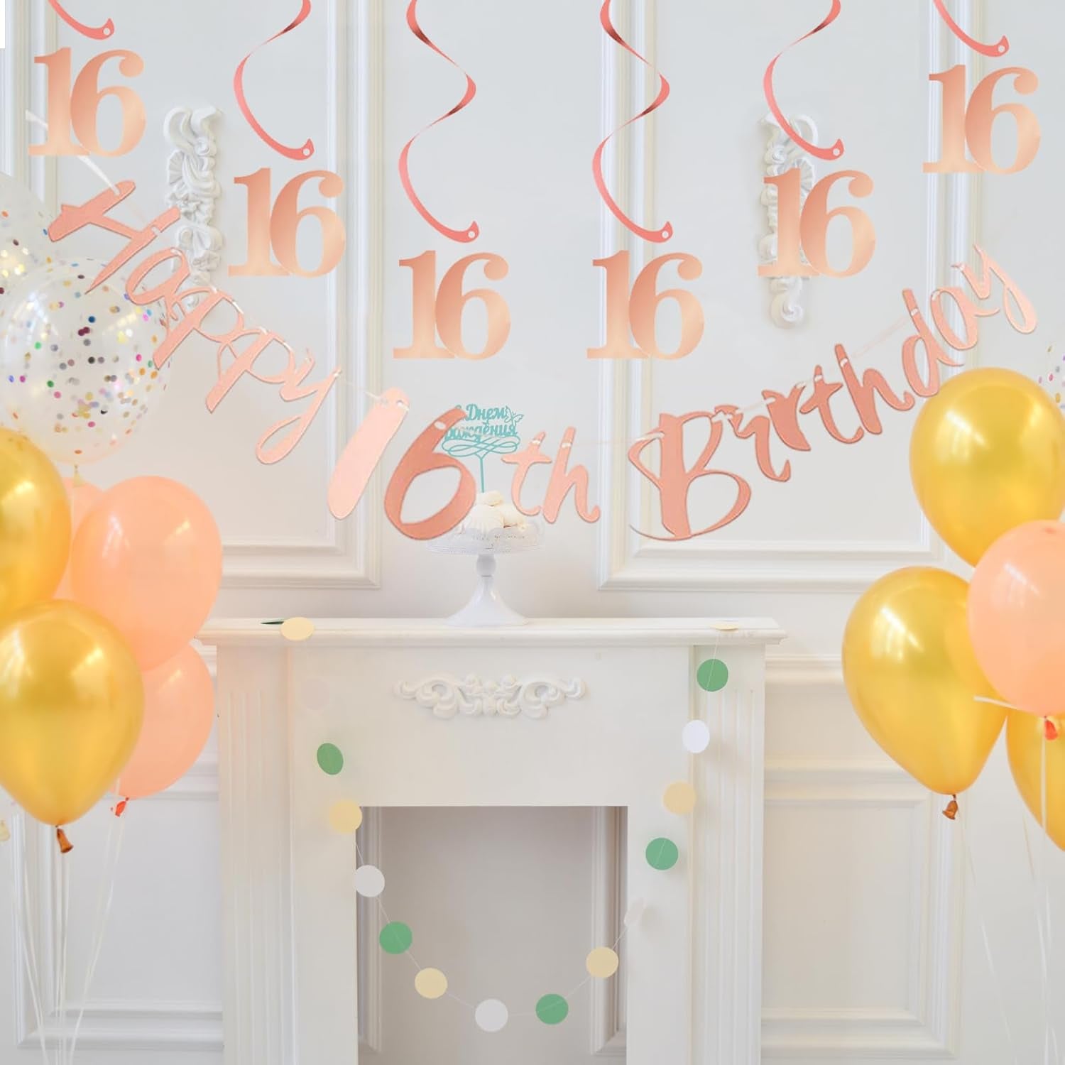 16Th Birthday Bunting Banner, Hanging Swirls Streamers, 16Th Birthday Decorations Set for Girls 16 Years Old Birthday Decorations Party Decor - Rose Gold