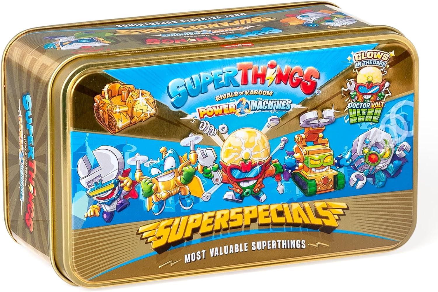 SUPERTHINGS Gold Tin Power Machine Series – Contains All the Special Figures from Power Machine Series. Includes the Ultra-Rare (Doctor Volt), 2 Gold Leaders, 6 Silver Captains and 2 Gold Powerjet