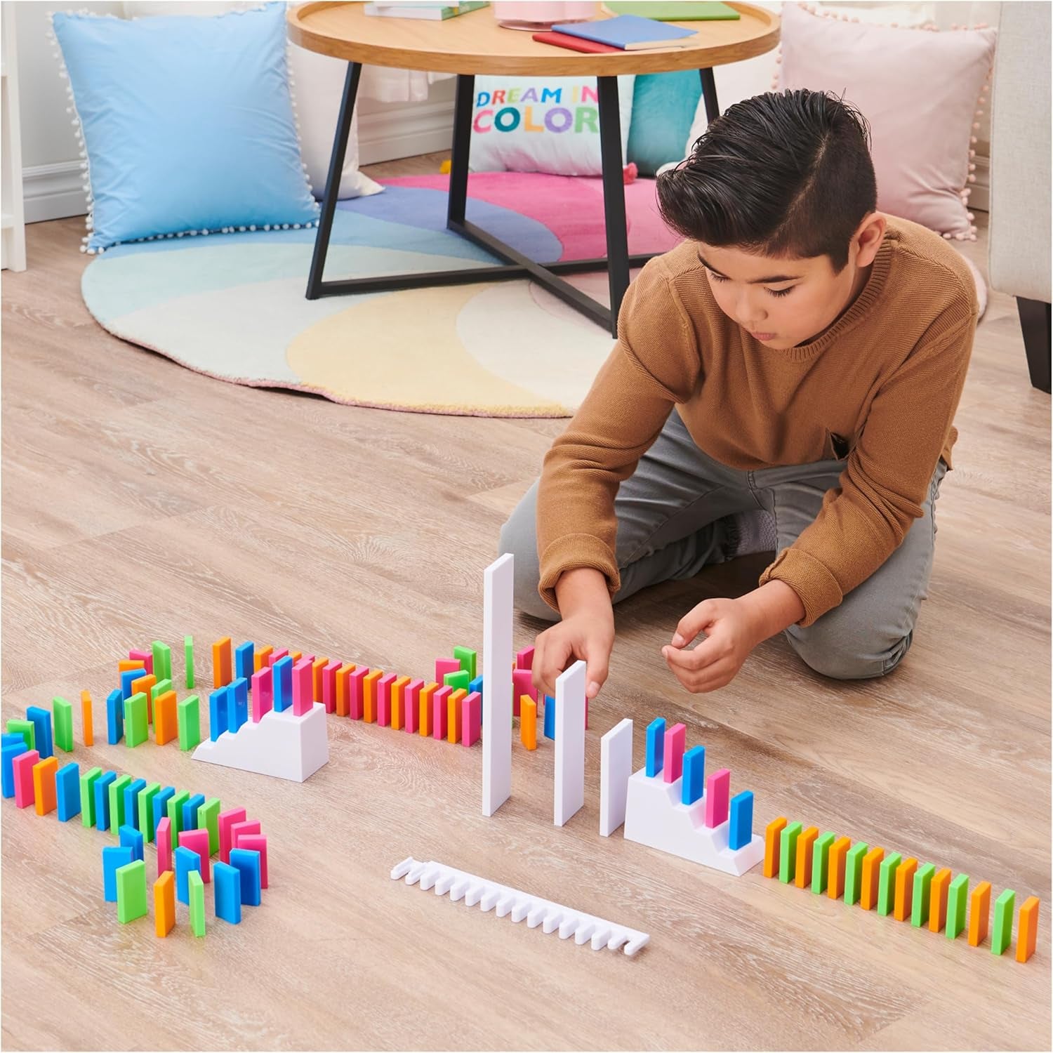 , Lily Hevesh H5 Domino Creations 100-Piece Neon Dominoes Set, Building Toys for Kids & Family, Classic Activity Game, 1 & up Players, for Ages 5 & Up