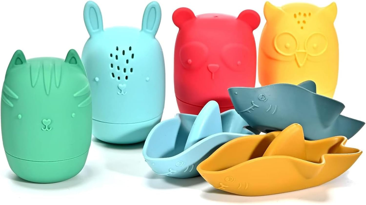 7-Piece Mold Free Silicone Baby Bath Toy Set for Infants 6-12 Months, Bathtub Toys for Toddlers 1-3, Water Toys, Pool Toy, Dishwasher Safe