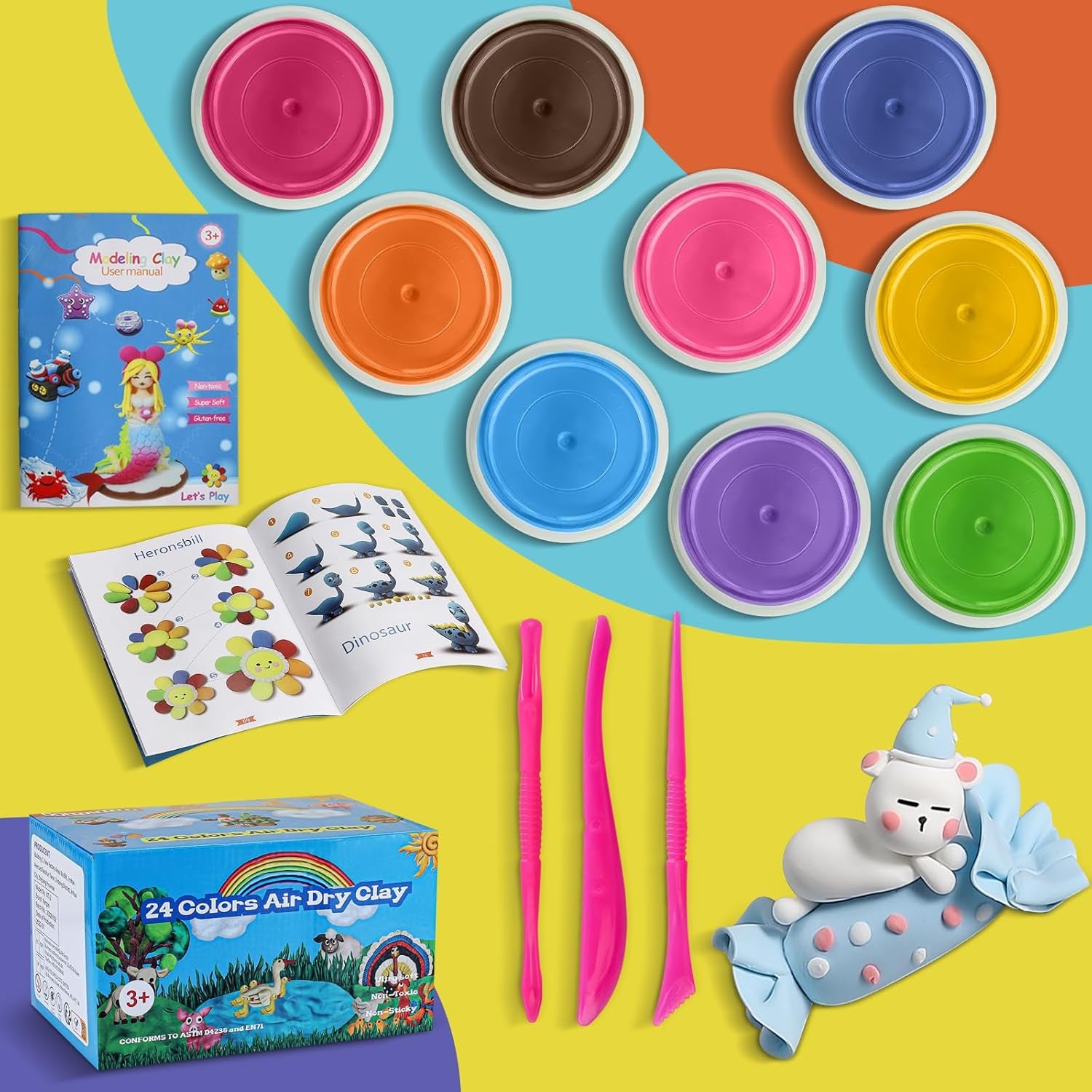 Air Dry Clay, 24 Colors Ultra Light Modeling Clay, Magic Clay DIY Creative Modeling Dough with Project Booklet