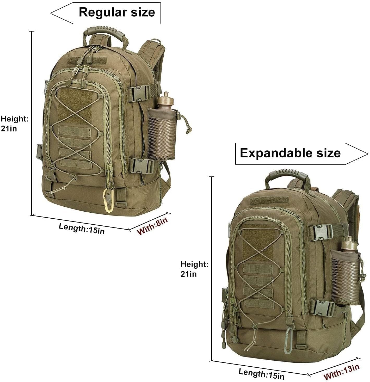 Tactical Backpack Military Hiking Daypack - Molle Backpack for Men 3 Day Assault Pack Bug Out Bag for Camping Travel Army Hunting Gym Rucksack Survival (Green)