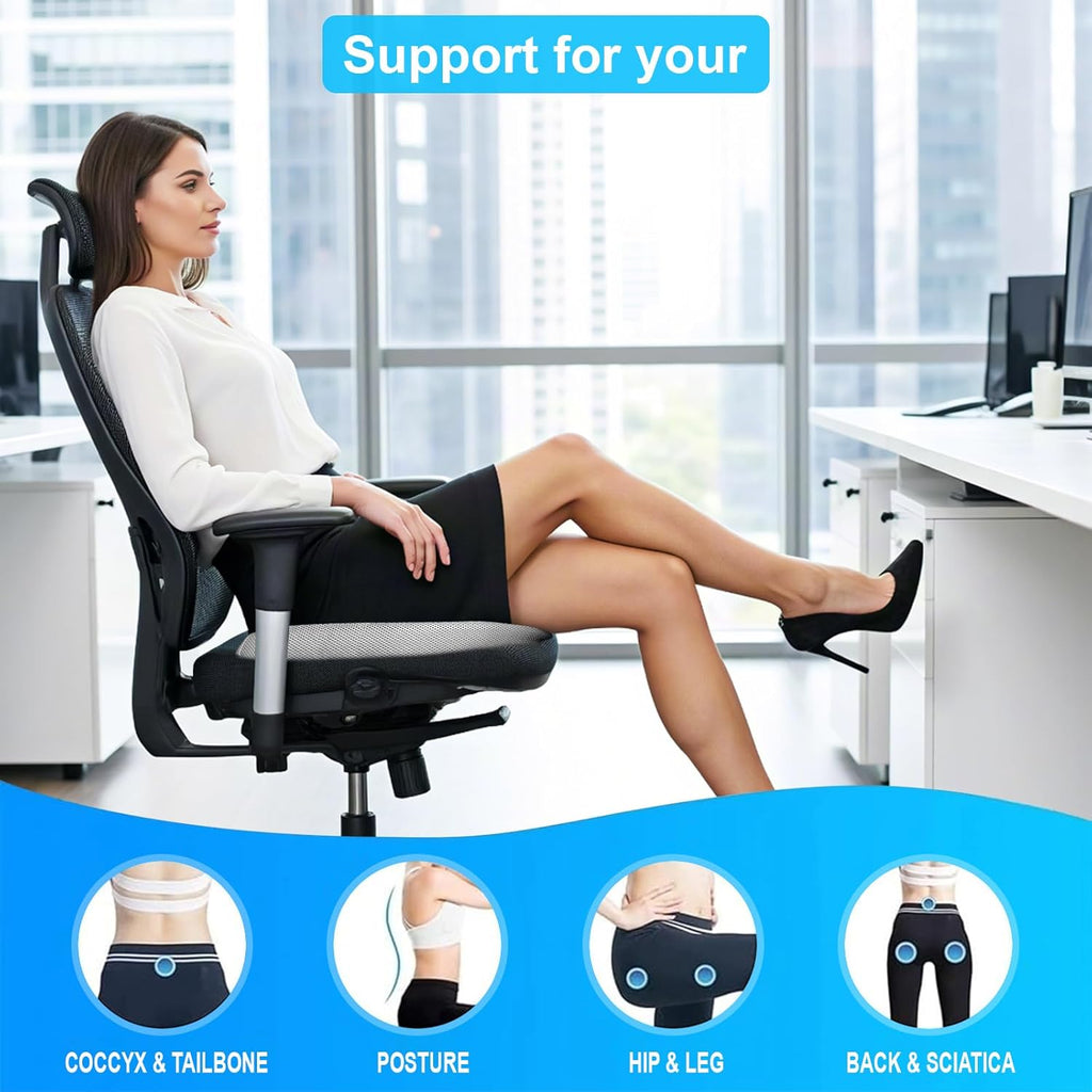 Memory Foam Seat Cushion, Back Support, Coccyx Sciatica Back Hip Pain Relief, Mat for Home, Office Chair, Gaming, Car, Wheelchair (Gray)