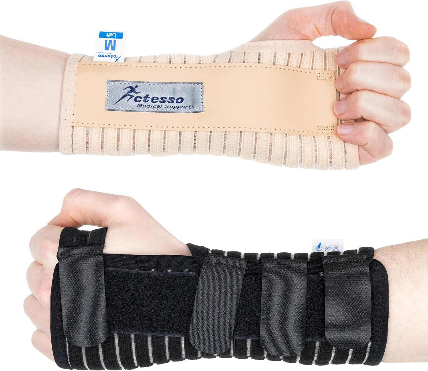 Breathable Wrist Support Brace Splint - Ideal for Carpal Tunnel, Sprains, and Tendonitis (Black, Medium, Left Hand)