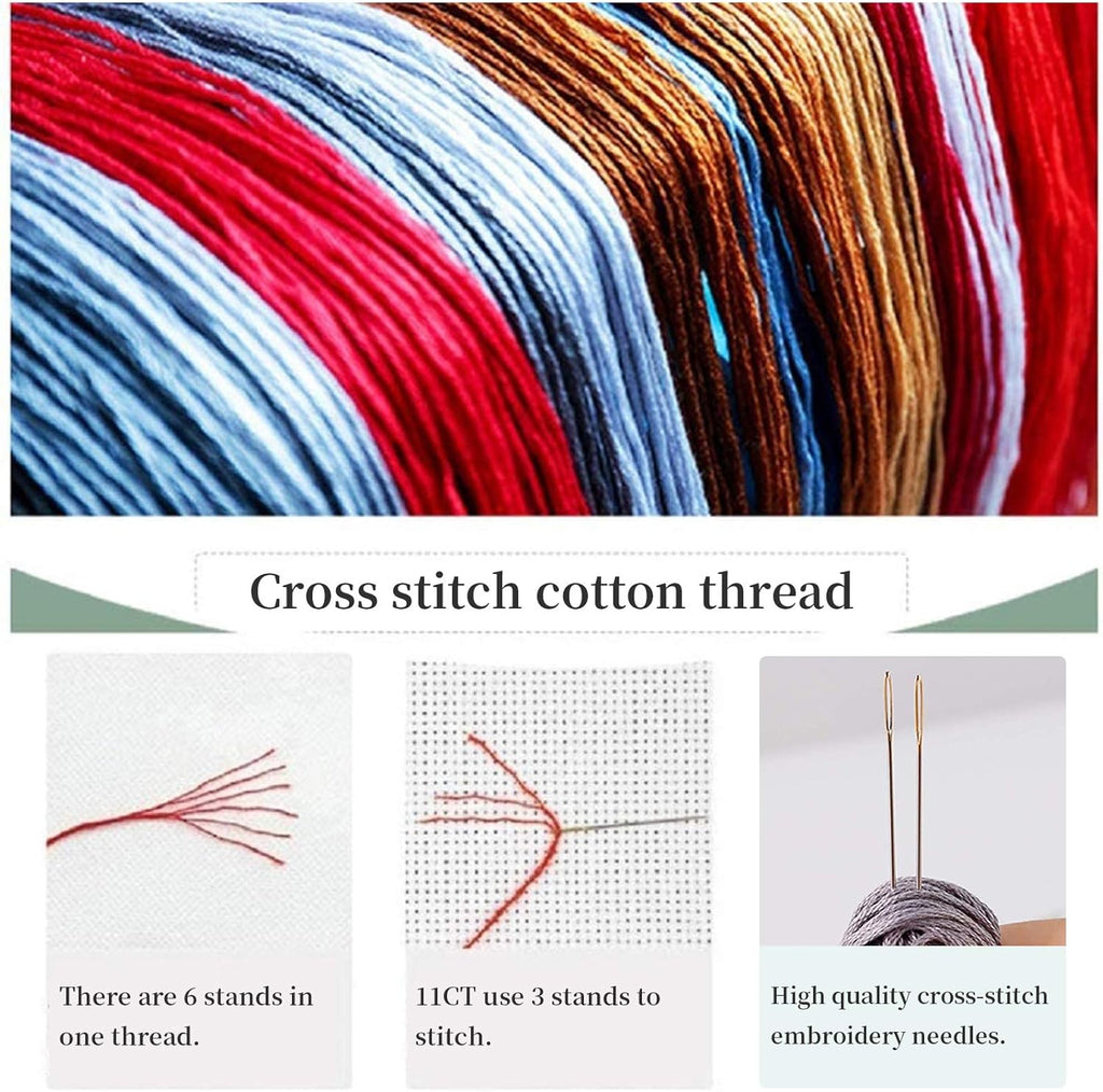 DIY Cross Stitching Kits Stamped Kit Cross-Stitching Counted Cross Stitch Bee 11CT Stamped Cross Stitch Kit 11CT Fabric Embroidery Crafts Kit for Home Decoration Flowers 36 * 36CM