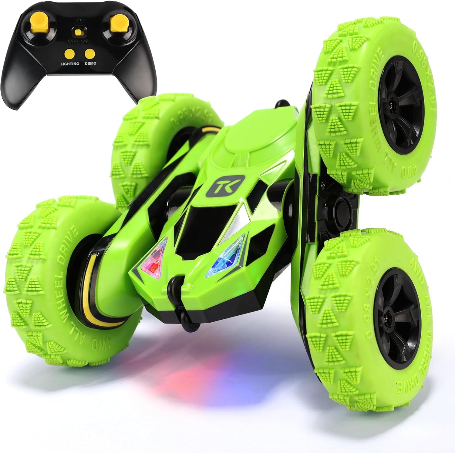RC Stunt Cars Remote Control Car Double-Sided Driving 360-Degree Flips Rotating Car Toy, Green