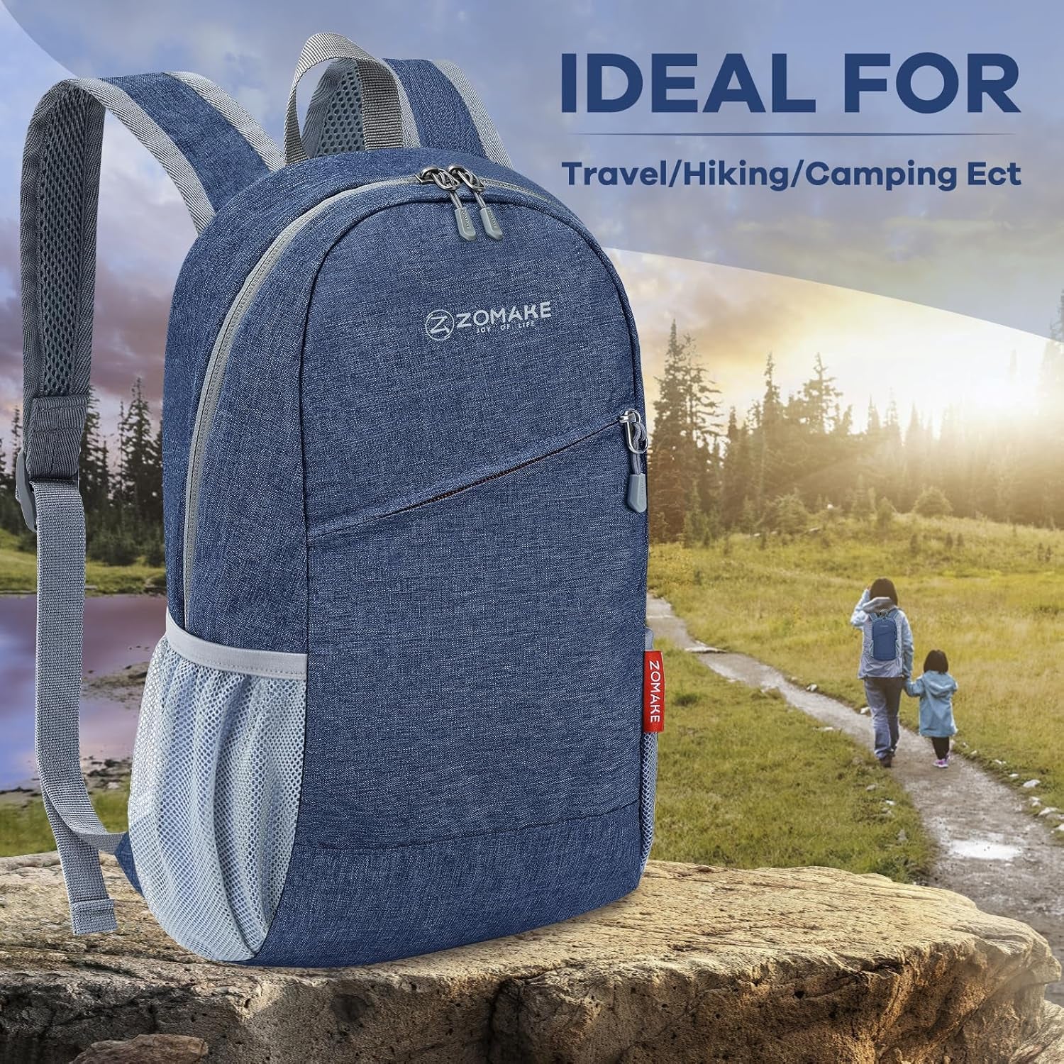 Ultra Lightweight Packable Backpack 10L, Small Daypack Light Foldable Backpacks Water Resistant Day Bag for Hiking(Navy Blue)