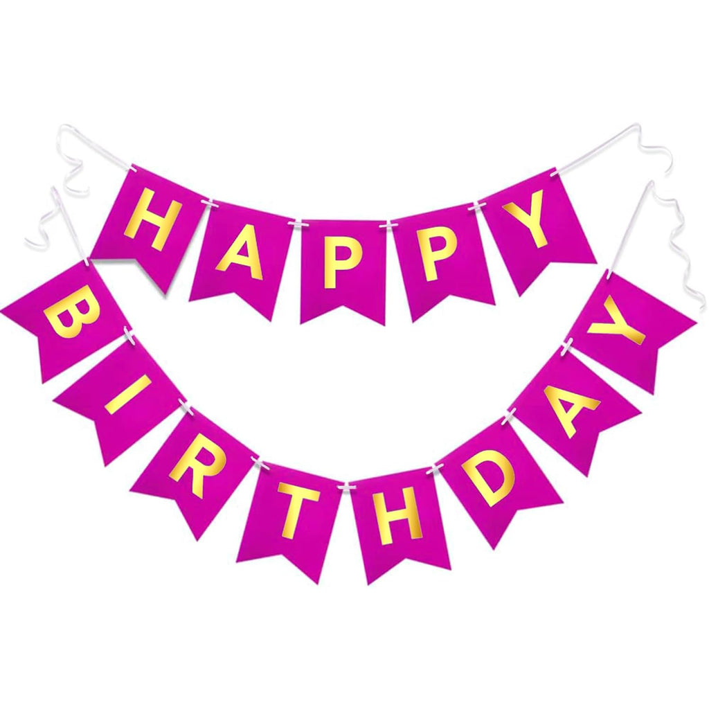 Pink Happy Birthday Bunting Banner Signs Golden Sparkle - Fun and Festive Party Supplies for Girls - Complete 13-Piece Birthday Decorations Set for Memorable Celebrations