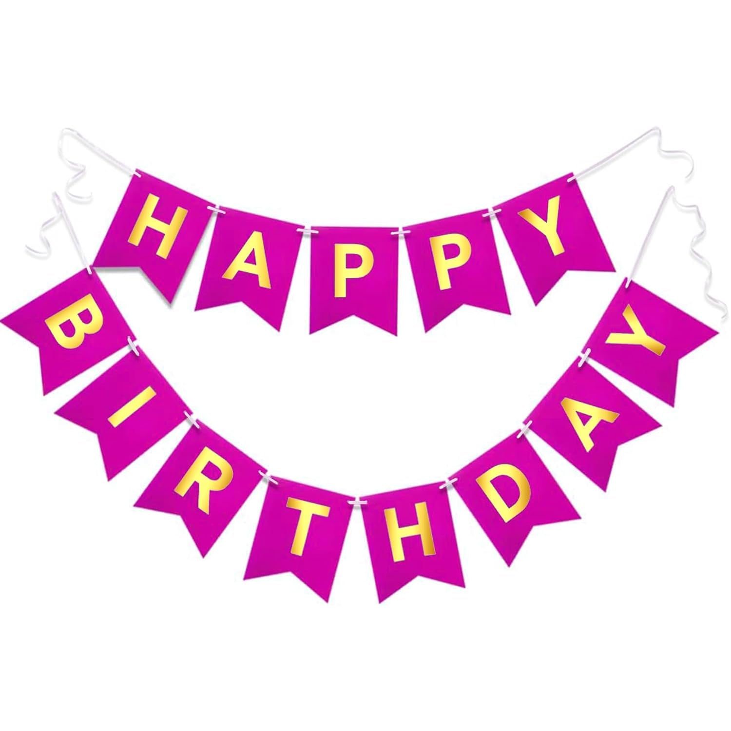 Pink Happy Birthday Bunting Banner Signs Golden Sparkle - Fun and Festive Party Supplies for Girls - Complete 13-Piece Birthday Decorations Set for Memorable Celebrations