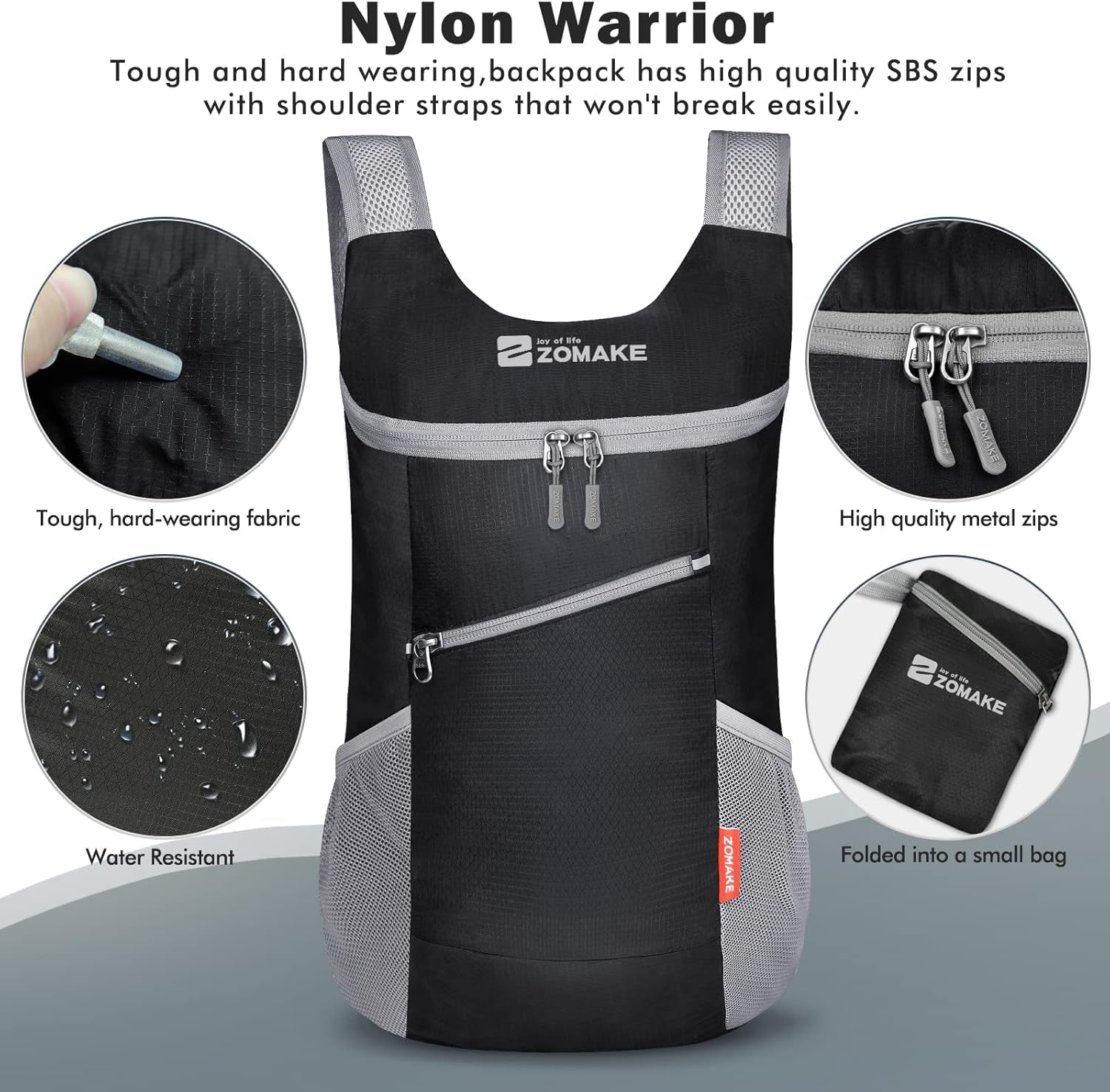 Lightweight Packable Backpack 14L, Foldable Backpacks Small Daypack Hiking Daypacks Water Resistant Day Bag for Travel(Black)