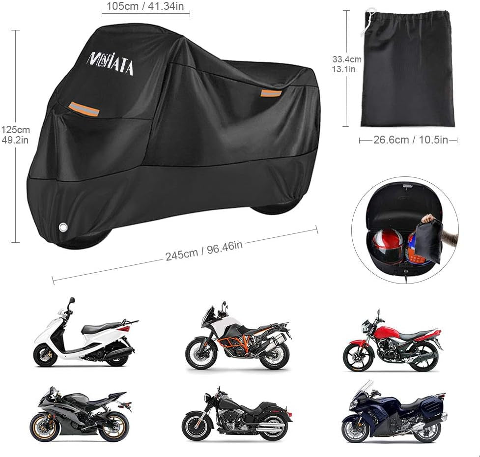 Waterproof Motorcycle Cover,Motorbike Cover 210D Thickned Oxford Cloth with Lock Holes,Motorbike Cover Waterproof for Honda, Yamaha, Suzuki, Kawasaki 96.46 X 41.34 X 49.21 Inch 2XL
