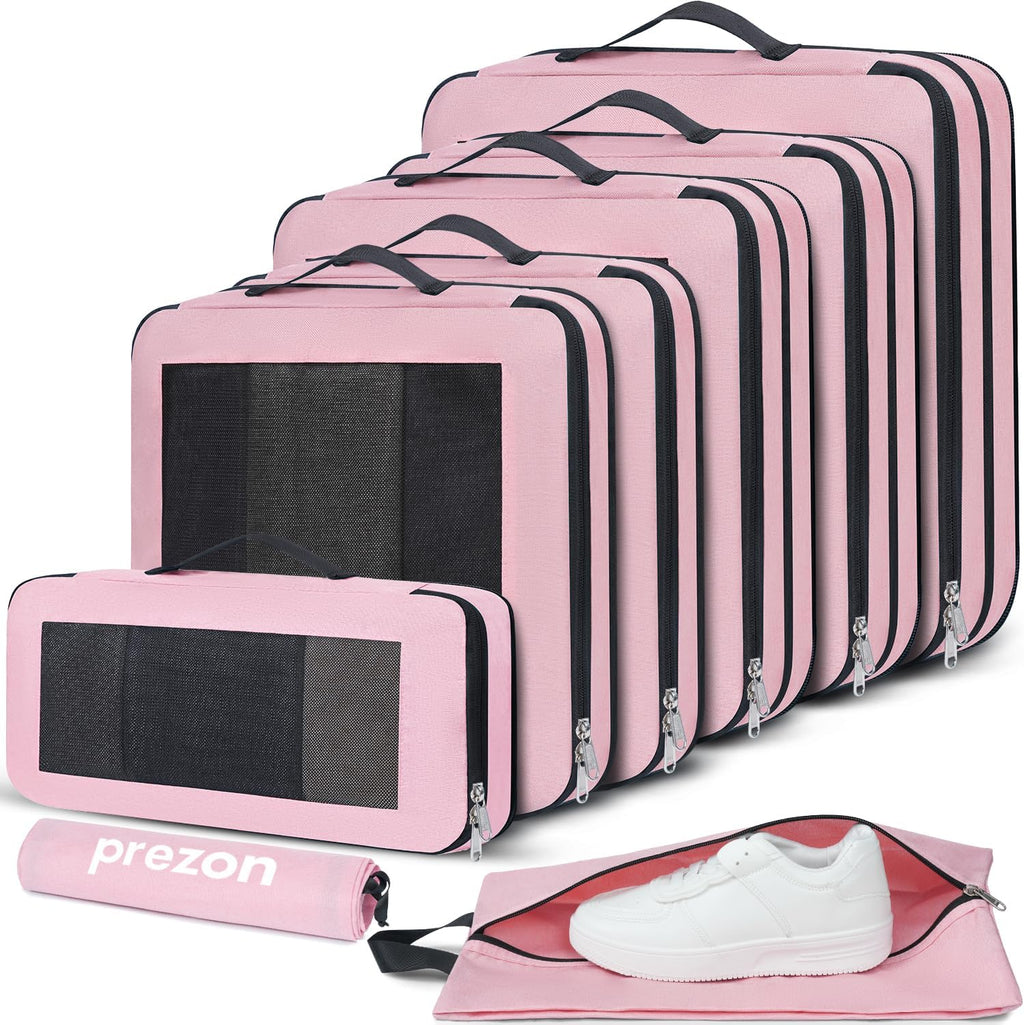 8 Set Compression Packing Cubes for Suitcases, Full Open & Visible Design, Luggage Organizer Bags Set for Carry On, Travel Essentials Travel Gifts for Women with Laundry Bag and Shoe Bag