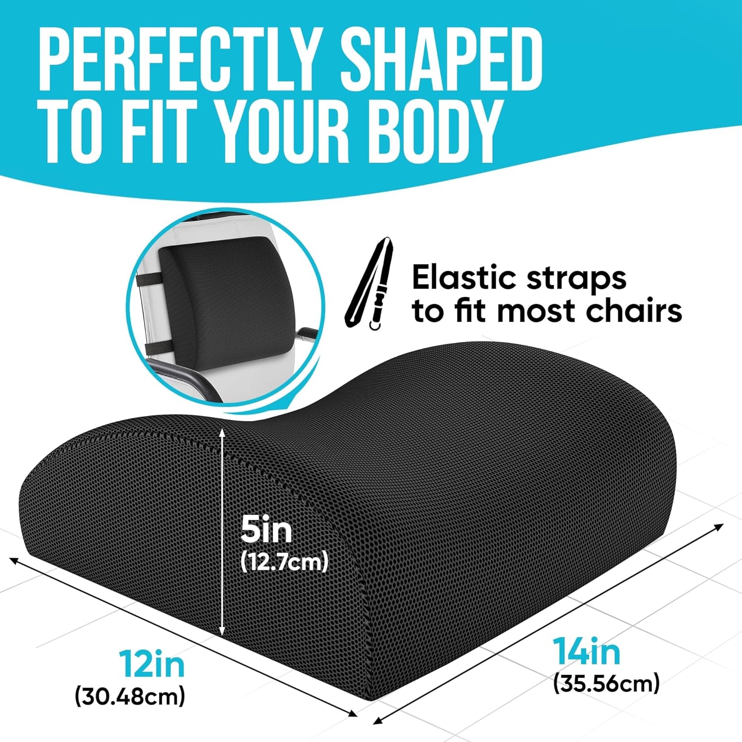 Lumbar Support Cushion, Back Support for Office Chair and Car Seat, Back Rest for Gaming Chair, Memory Foam Pillow, Desk Chair Cushion, Breathable & Washable Cover, Adjustable Straps