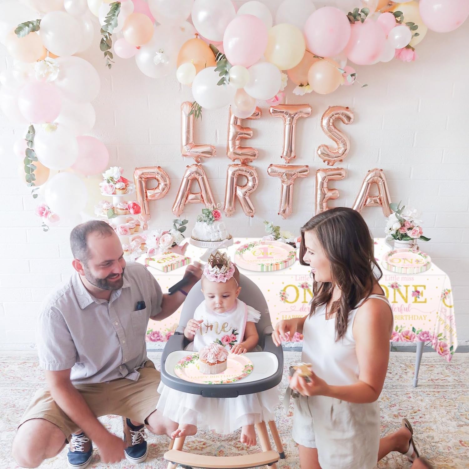 Floral 1St Birthday Party Decorations for 20 Guests, Include Little Miss Onederful Paper Plates, Happy 1St Birthday Tablecloth, Napkins, 1St Birthday Supplies for Girls First Birthday Party Decor