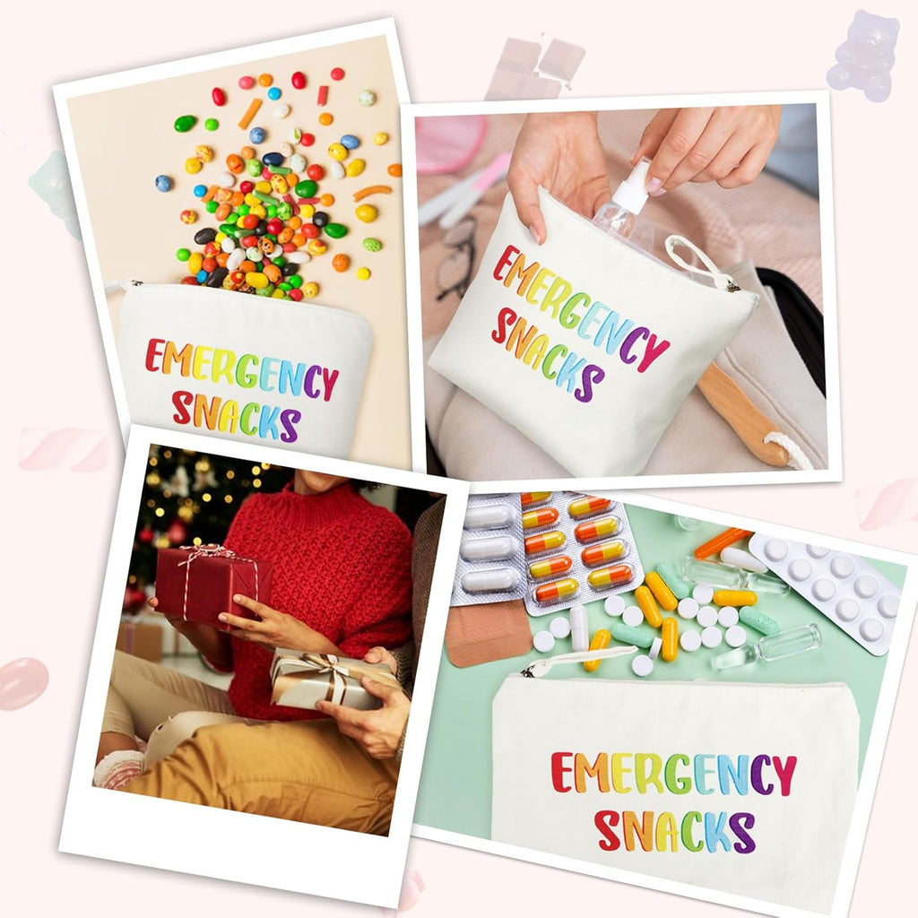 Canvas Zipper Pouch Bags Snacks Bags Cosmetic Bags Makeup Bag Toiletry Bag for Women, Travel, Beach (White)