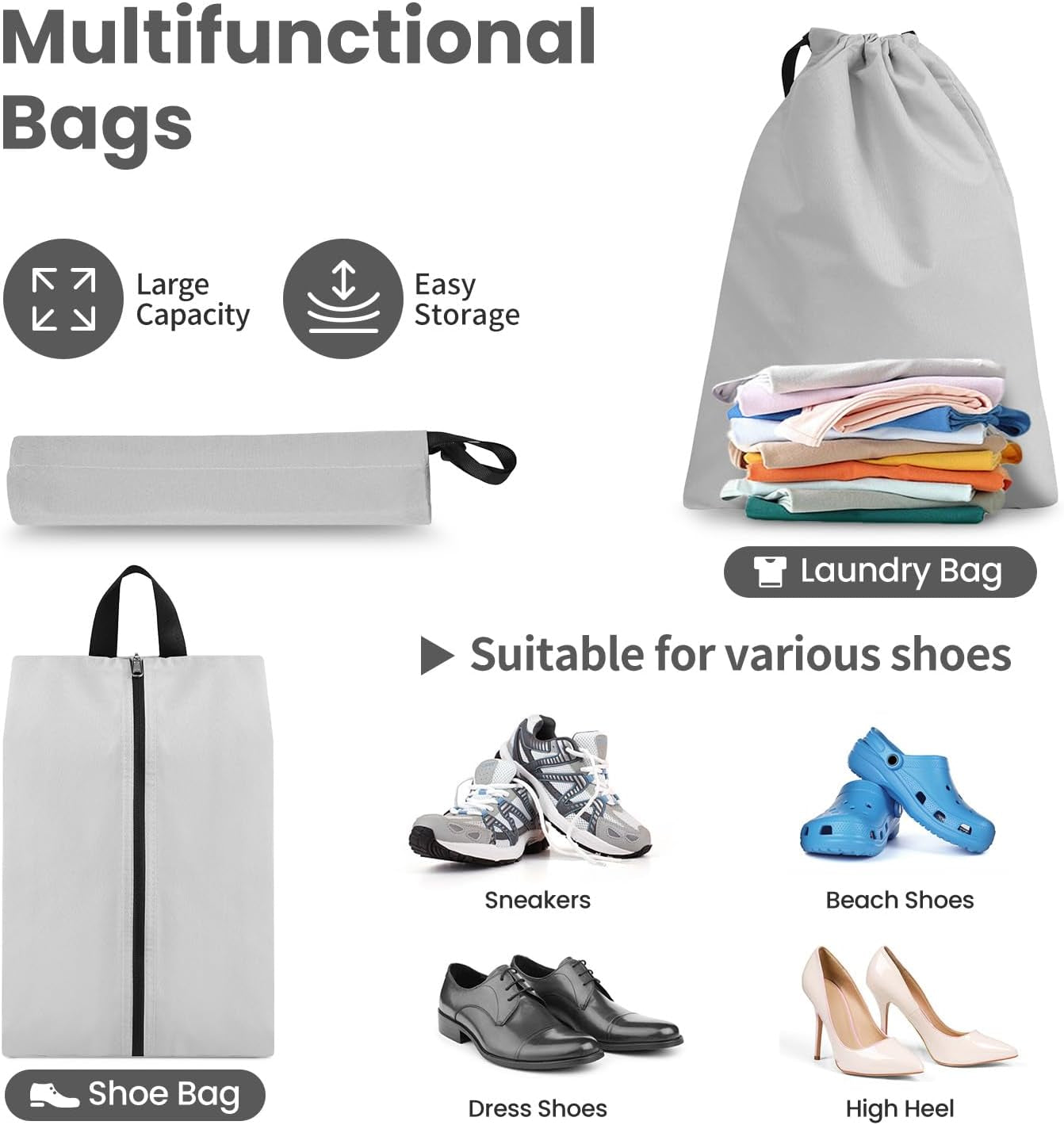 Large Compression Packing Cubes, Full Open Visible Design， Expandable Packing Organizer with Travel Shoe Bag for Suitcase & Backpack, 4 Set Lightweight Travel Bags for Vacation & Camping