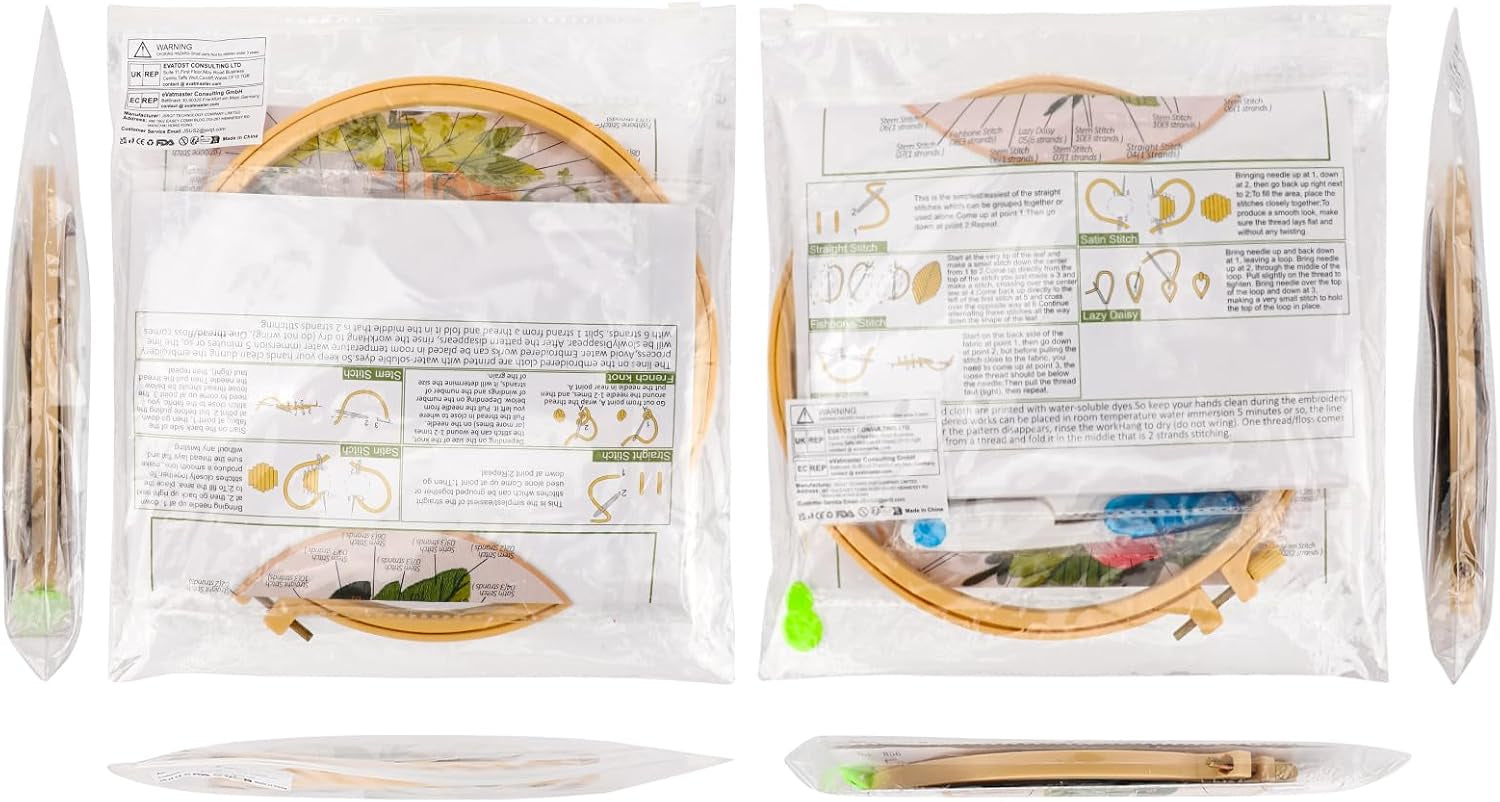 3 Sets Embroidery Starter Kit for Beginners Adults,Mushroom Stamped Embroidery Set,Diy Handmade Sewing Craft Needlepoint Kit with Embroidery Hoops and Needles Threads