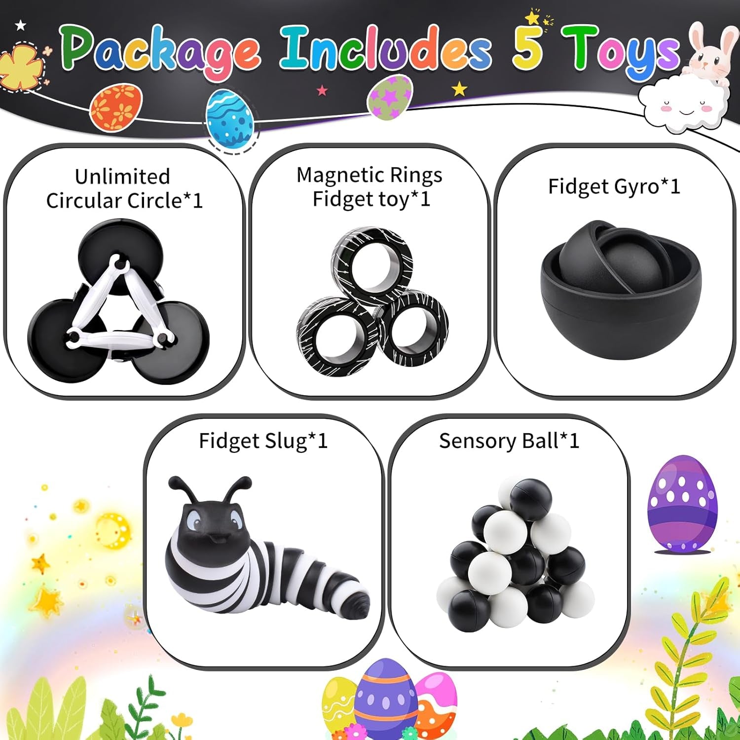 Fidget Toys Adults Pack, Sensory Toys Set Easter Basket Stuffers for Kids 8-12 Teen Autism, Desk Toy Stress Relief Fidget Spinners for ADHD Gifts for Children Cool Gadgets for Men