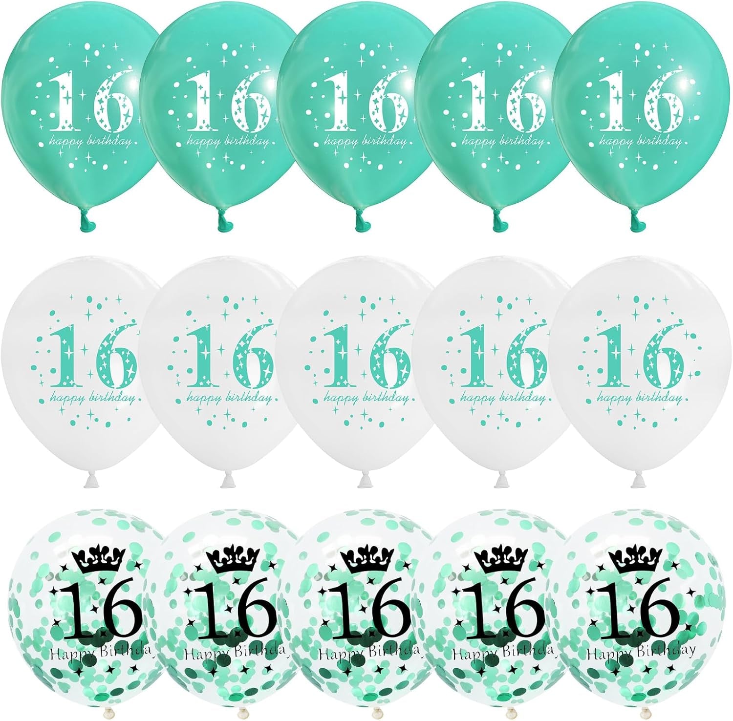 Happy 16Th Birthday Balloons Girls, 15Pcs Teal White 16Th Birthday Decorations Boys, Turquoise White Confetti 16Th Bday Party Balloons for Girl Sweet 16 Years Old Age Birthday Party Decor Supplies